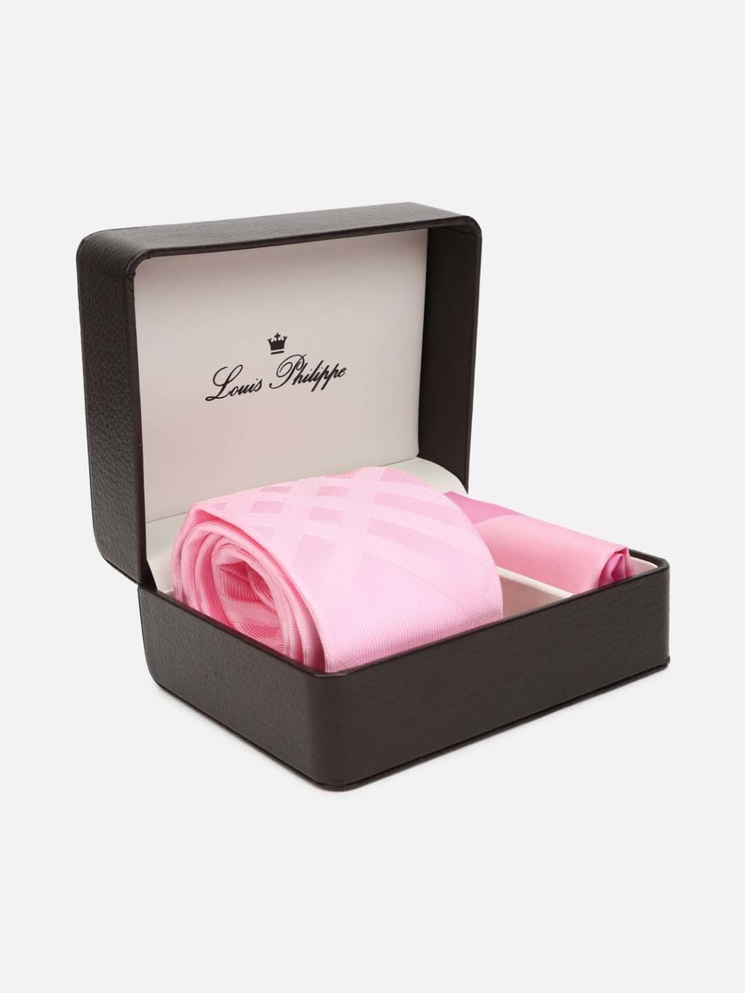 Louis Philippe Pink Textured Tie with Pocket Square