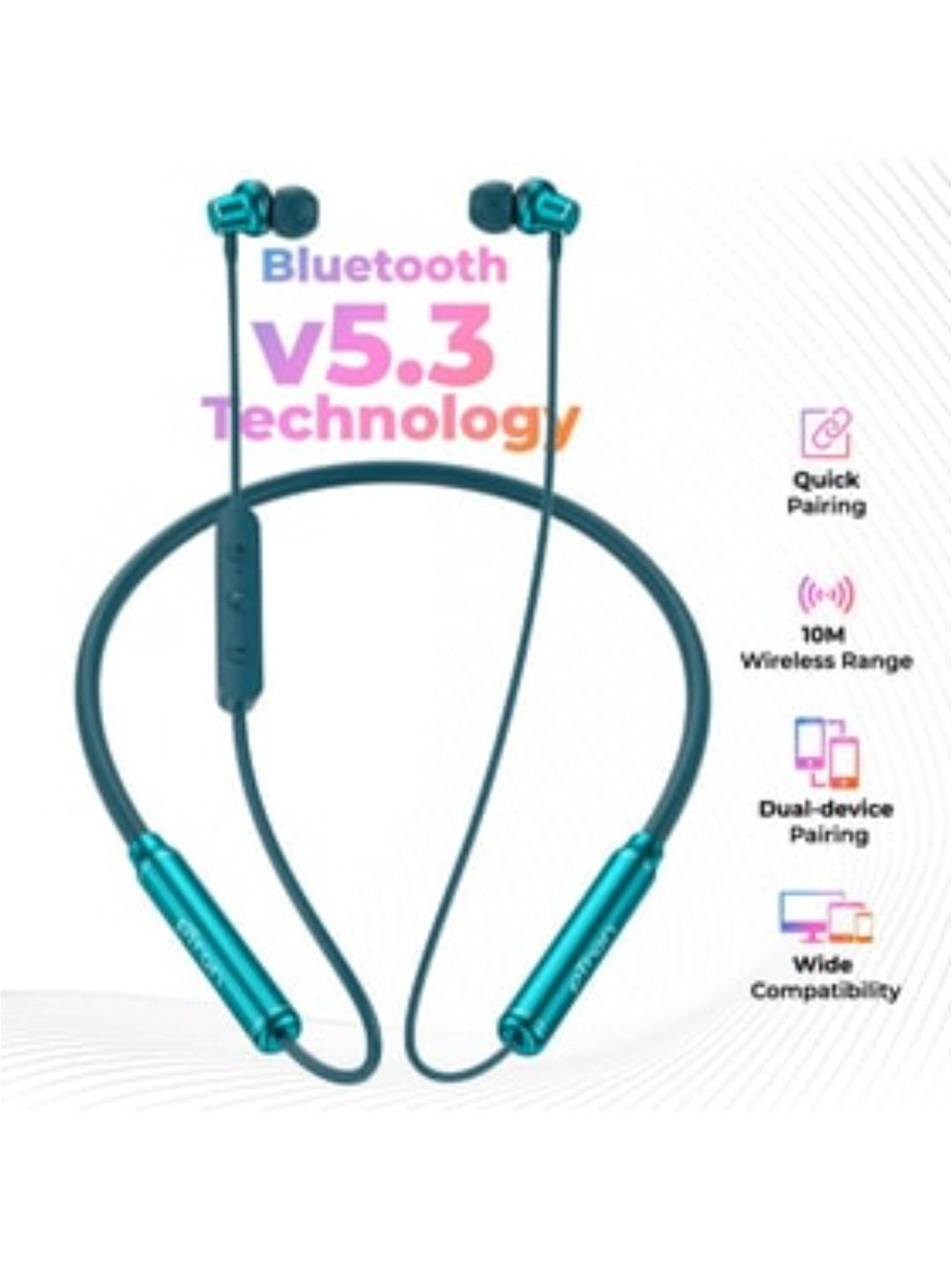 PTron Tangent Urban with 60 Hours Playtime, Wireless Bluetooth 5.3 Neckband, Type-C Charging (Green)