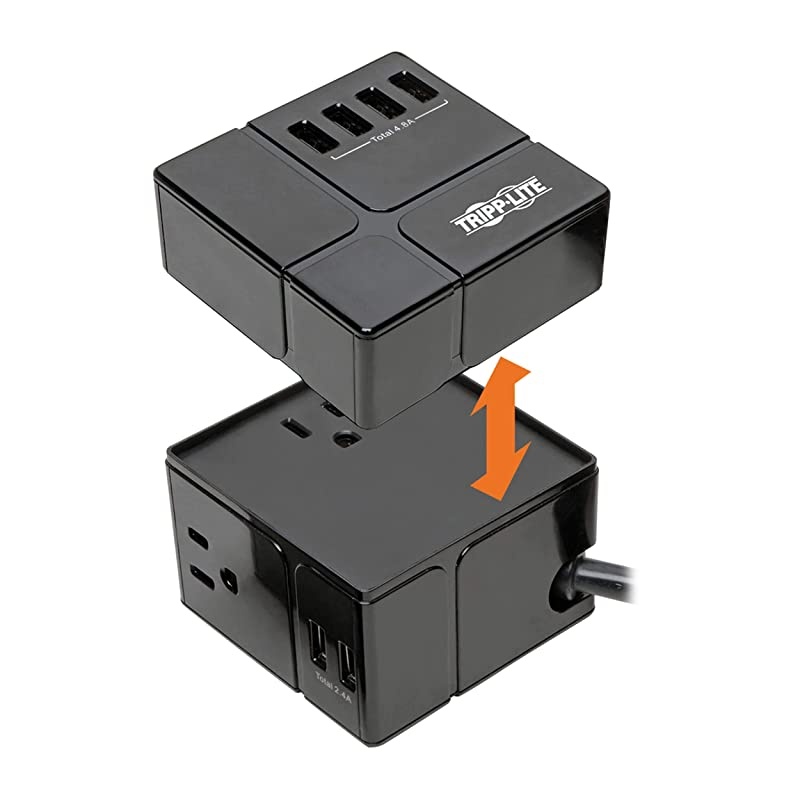 3 Outlet Surge Protector with USB, Detachable Wall Outlet Surge Protector, 6 USB Ports, 6 ft. Cord, 540 Joules, Black, & $50, 000 Insurance (TLP366CUBEUSBB)