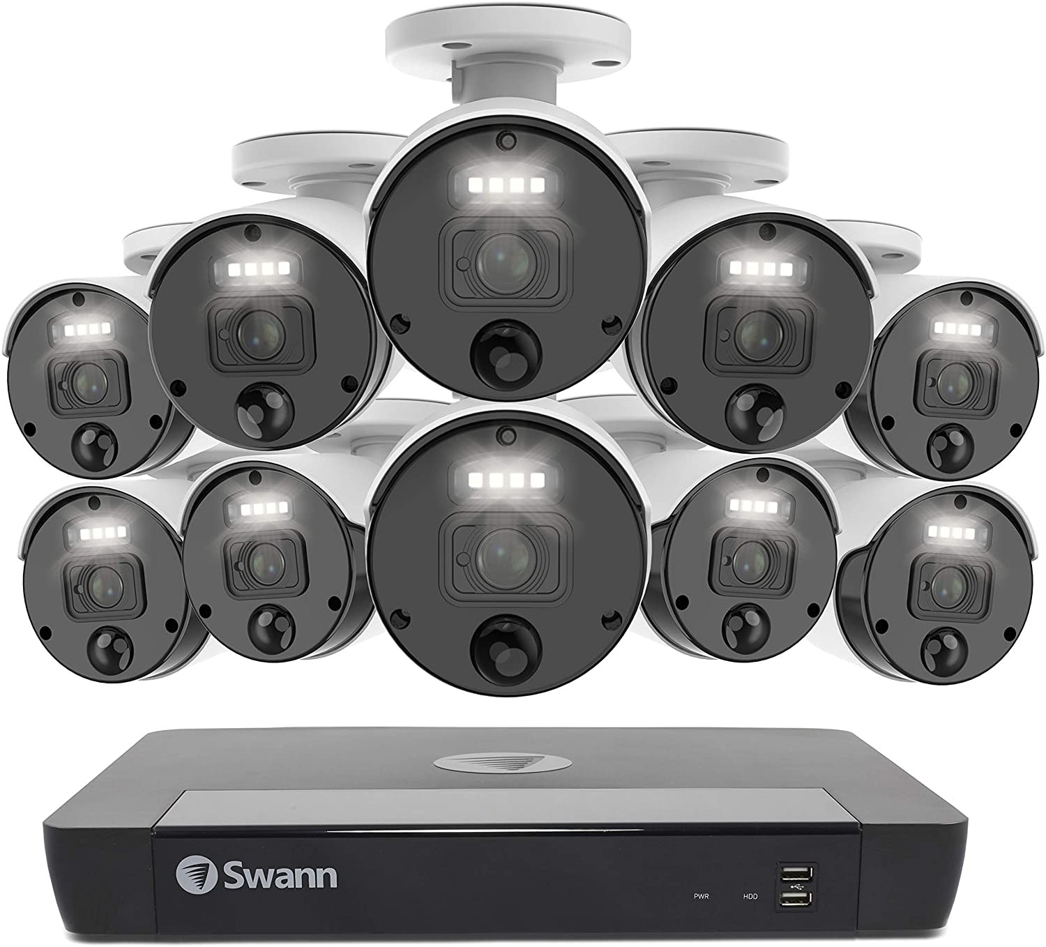 Swann Security Camera System CCTV, 10 Camera 16 Channels POE NVR Master 4K Upscale Video Wired Surveillance, Indoor Outdoor, Night Vision, Heat Motion Detection, SWNVK-1676810 (SONVK-1676810-US)