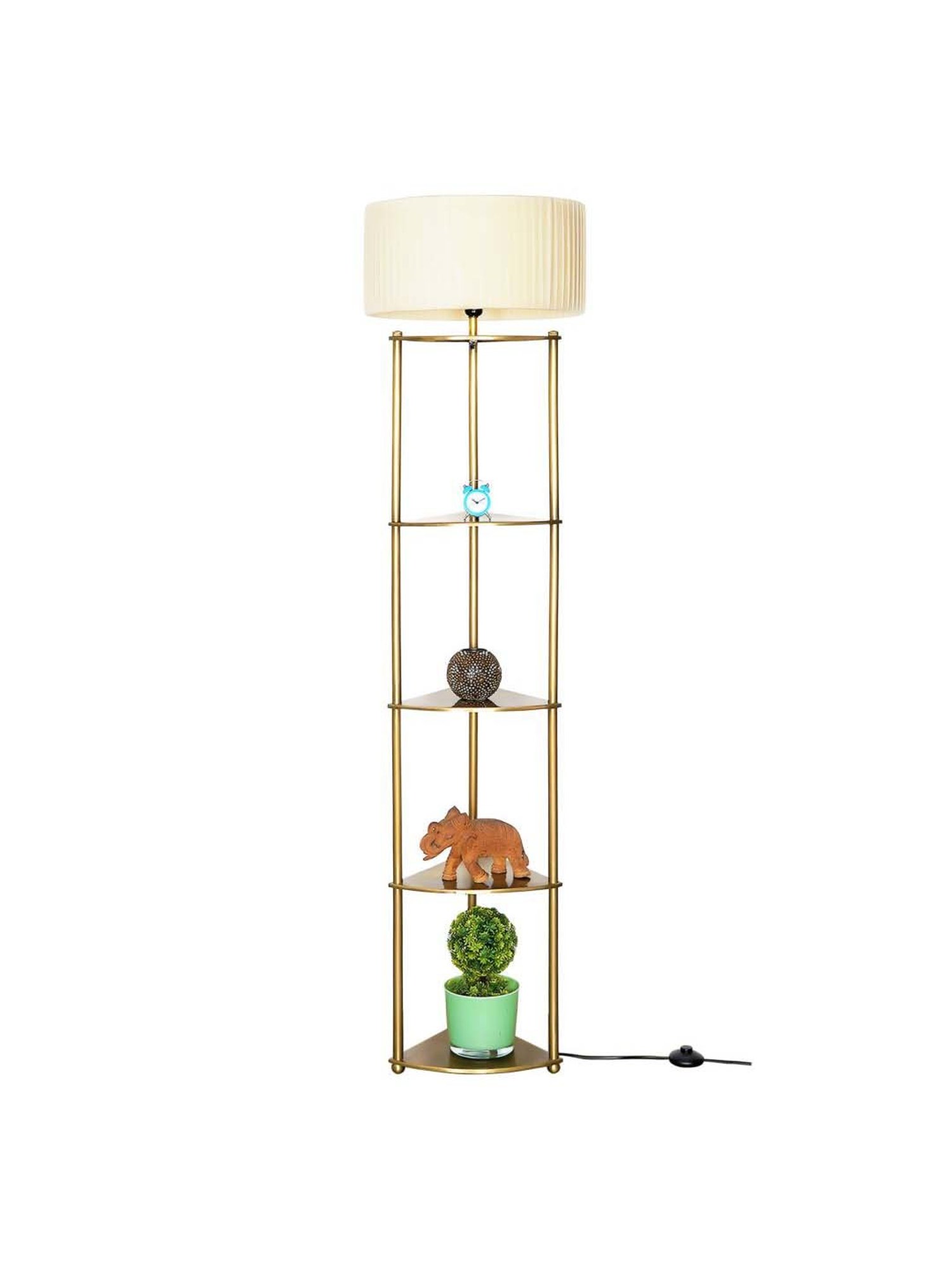 Kapoor E Illuminations Devan Antique Brass Metal Multiutility Shelf Floor Lamp