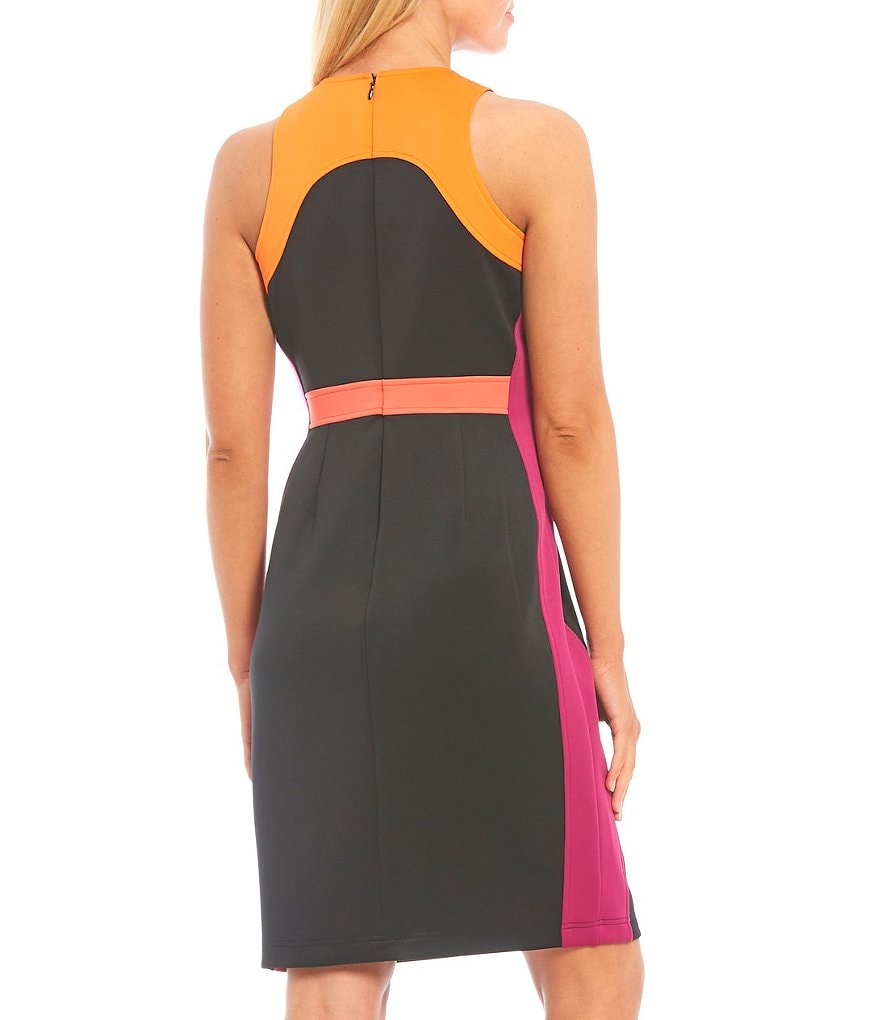LDT Blaine Colorblock Jewel Neck Sleeveless Scuba Sheath Dress