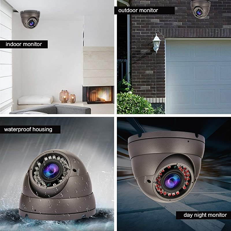 Dome Camera 4 in 1 TVIAHDCVICVBS CCTV Analog Camera 2812mm Motorized Security Camera 3 pcs Array IR LEDs 100ft Night Vision IP66 Grey