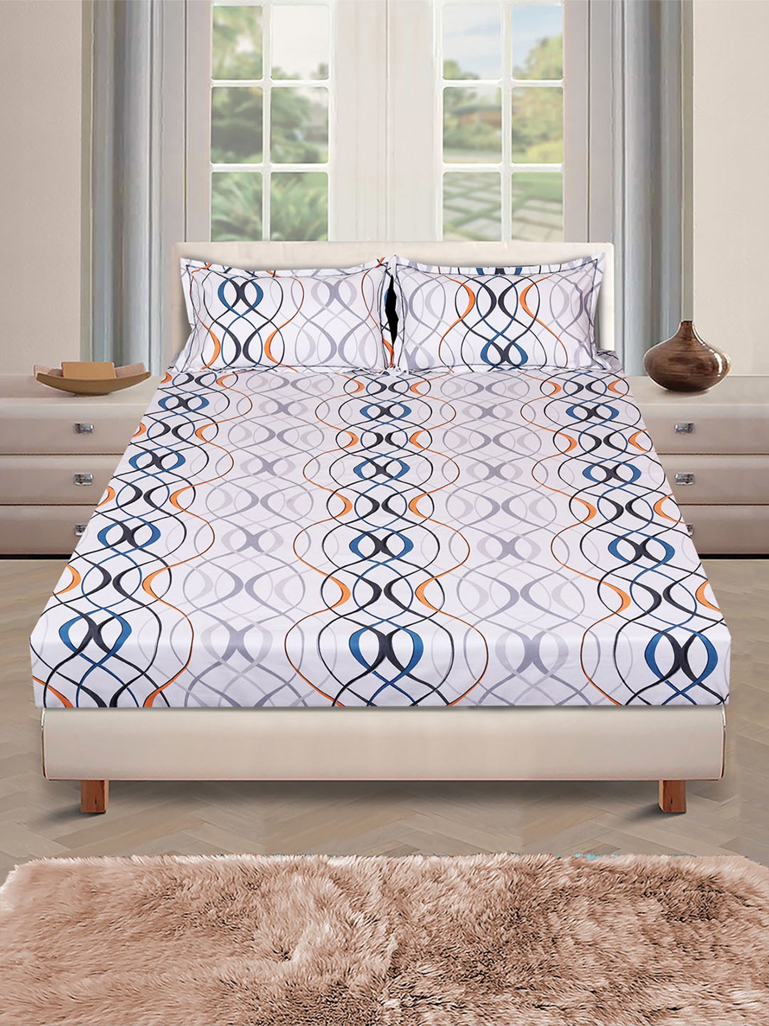 Romee White Microfibre Abstract Bed Sheets