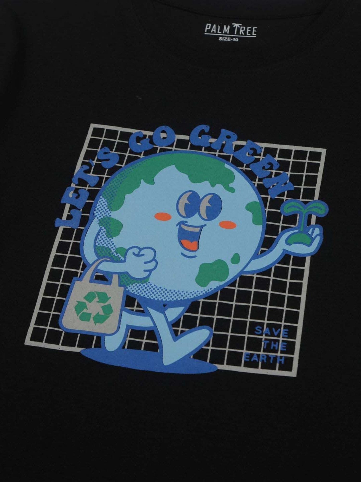 Palm Tree Kids Black & Blue Cotton Printed T-Shirt