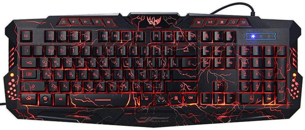 Docooler J10 Keyboard Mouse Combo Colorful Adjustable LED Color Backlit Ergonomic Gaming Keyboard with Mouse Set for Gaming Fans