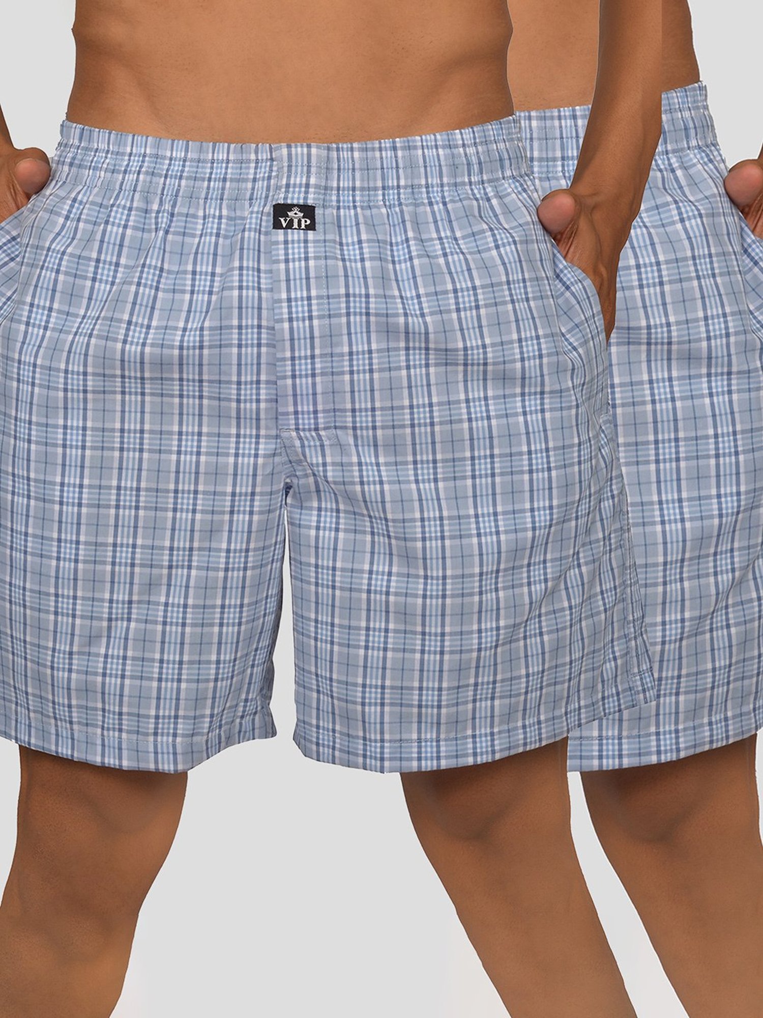 VIP Sky Blue Relaxed Fit Check Boxers - Pack of 2