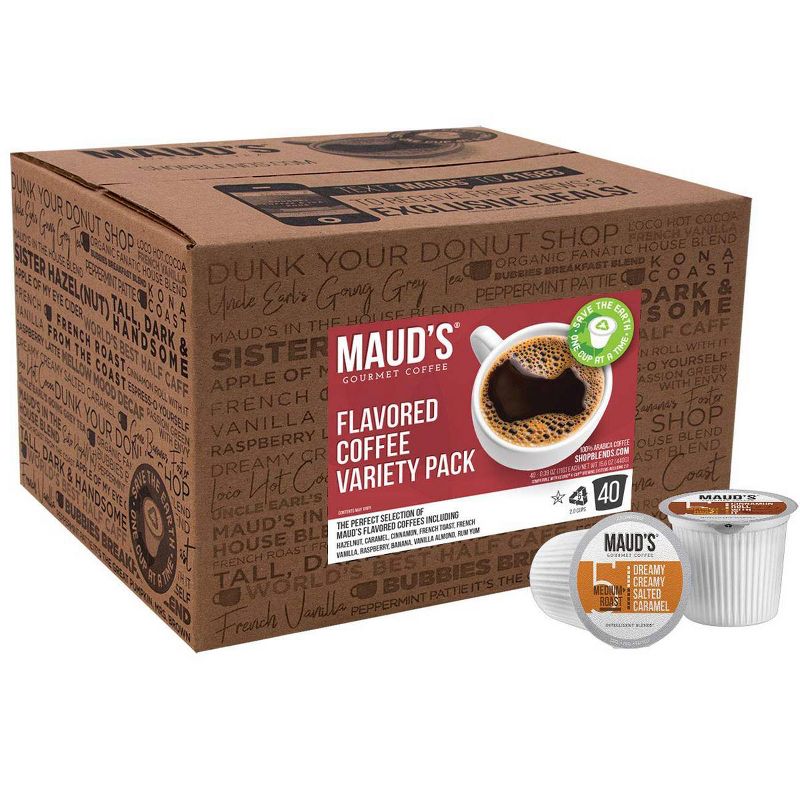 Maud's Flavored Coffee Variety Pack Single Serve Flavored Coffee Pods - 100% Arabica Coffee California Roasted Medium Roast - Keurig K-Cup - 40ct