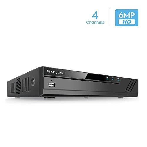 amcrest nv2104 4ch 1080p/3mp/4mp/5mp/6mp network video recorder, 4channel nvr, supports four x 6megapixel ip cameras, supports 6tb hdd not included no builtin wifi