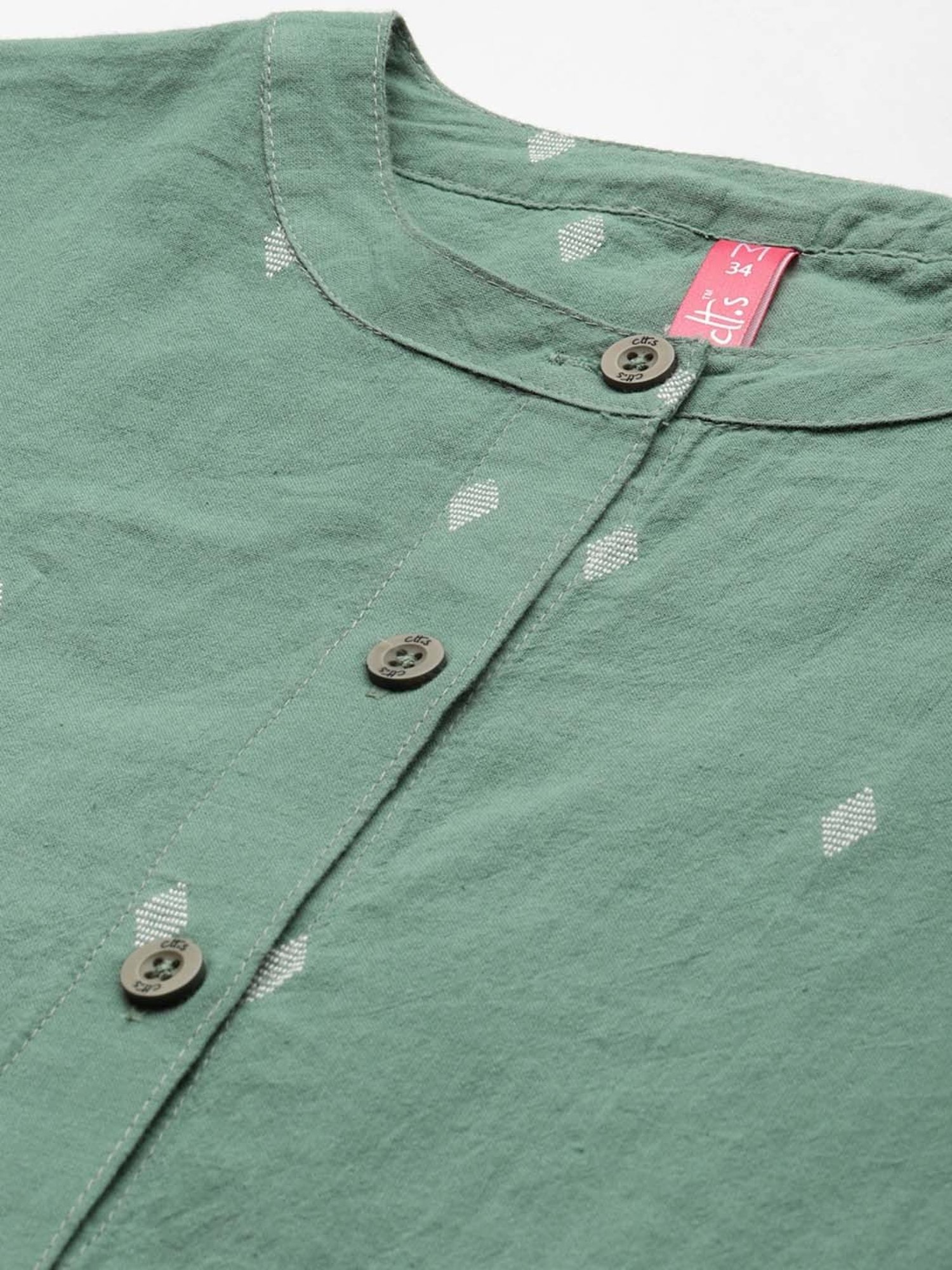 Clt.s Green & White Cotton Embroidered Kurta Pyjama Set