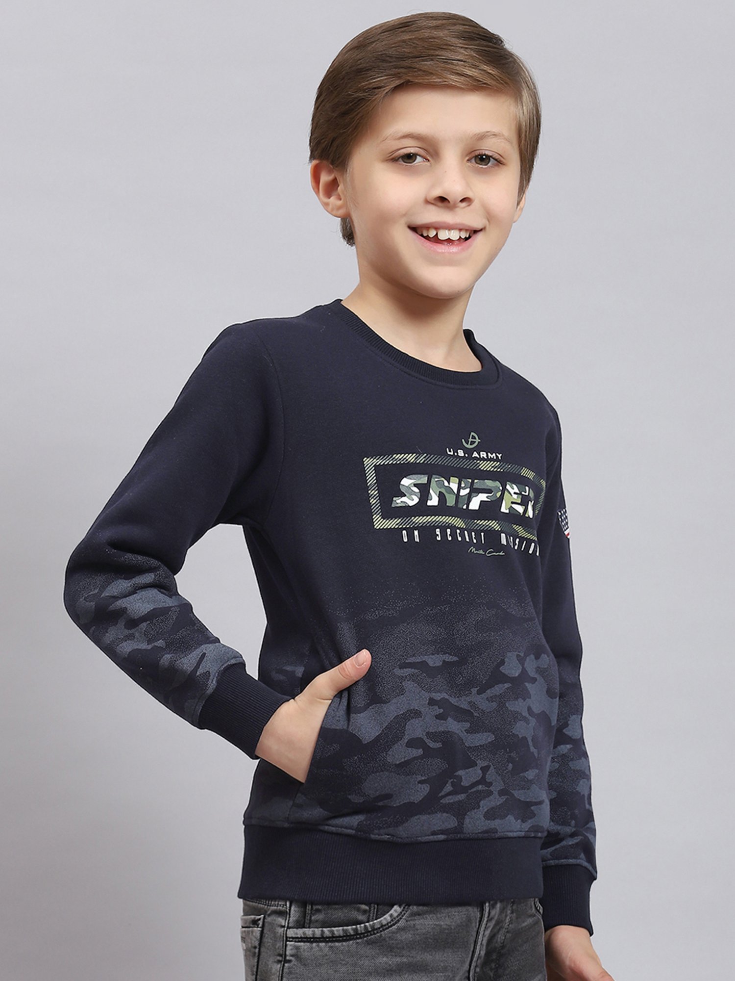 Monte Carlo Kids Navy Printed Full Sleeves Sweatshirt