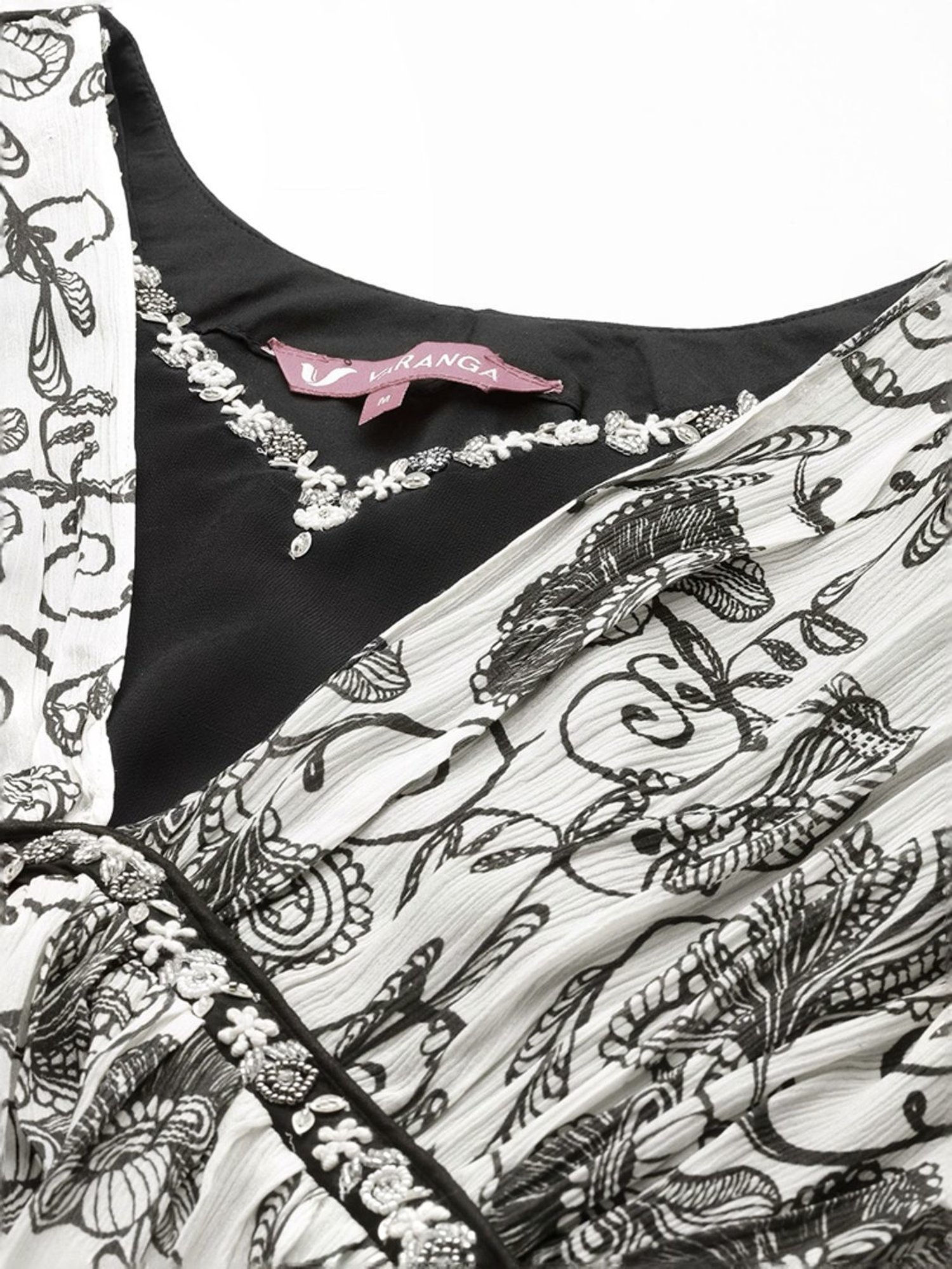 Varanga Off-White & Black Embroidered Kurta Palazzo Set With Dupatta