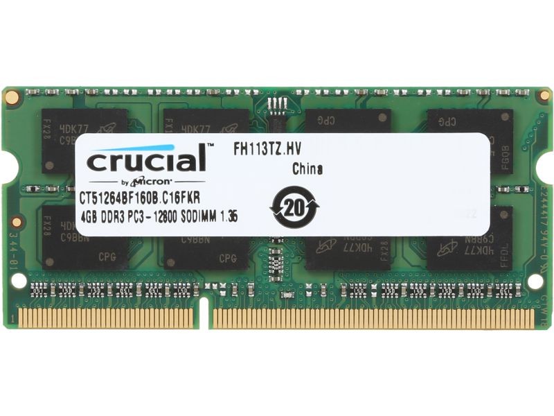 Crucial 4GB 204-Pin DDR3 SO-DIMM DDR3L 1600 (PC3L 12800) Laptop Memory Model CT51264BF160B