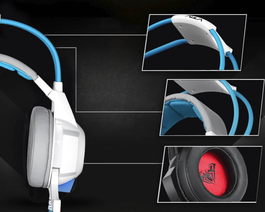 AULA X8 USB Wired Cool LED  Gaming Headset 7.1 Low Deep Bass Built-in Microphone, 50mm Unit Game headphone With Noise Cancelling  for Laptop Computer Game,  4D Virtual Speaker, Blue and White