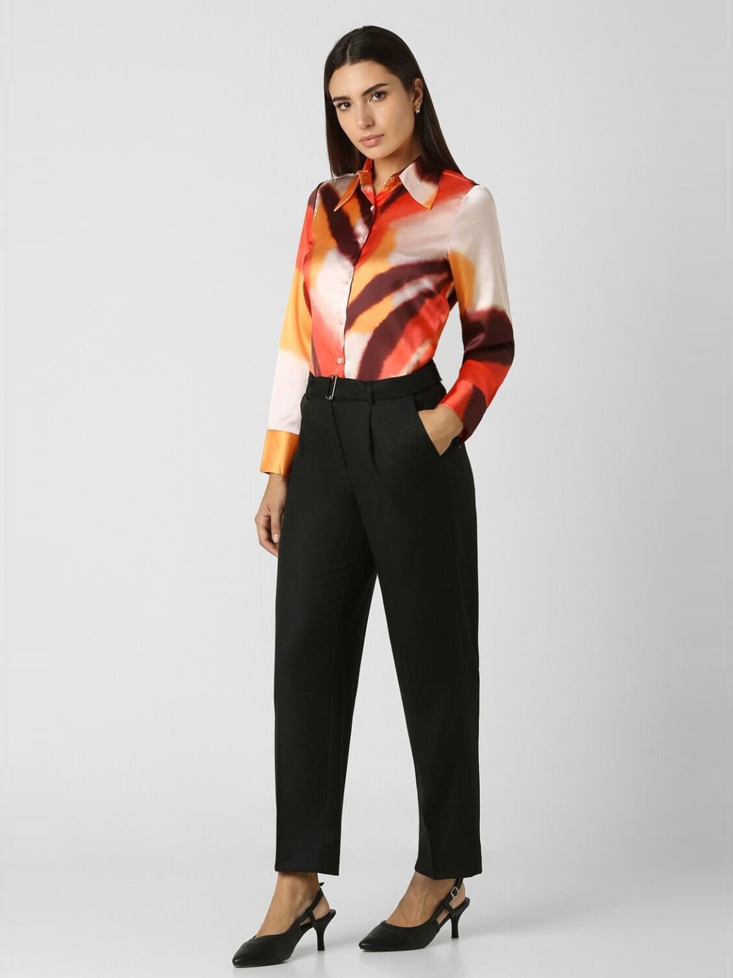 Van Heusen Orange Printed Formal Shirt