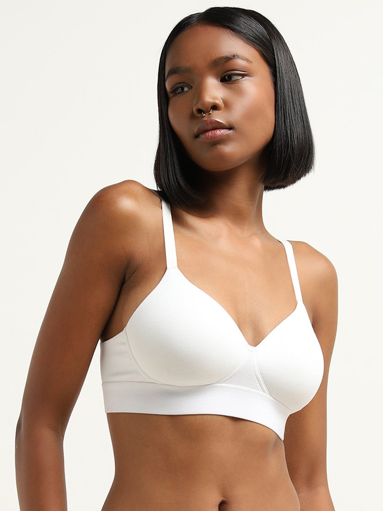 Superstar by Westside White Solid Padded Non-Wired Cotton Blend Bra