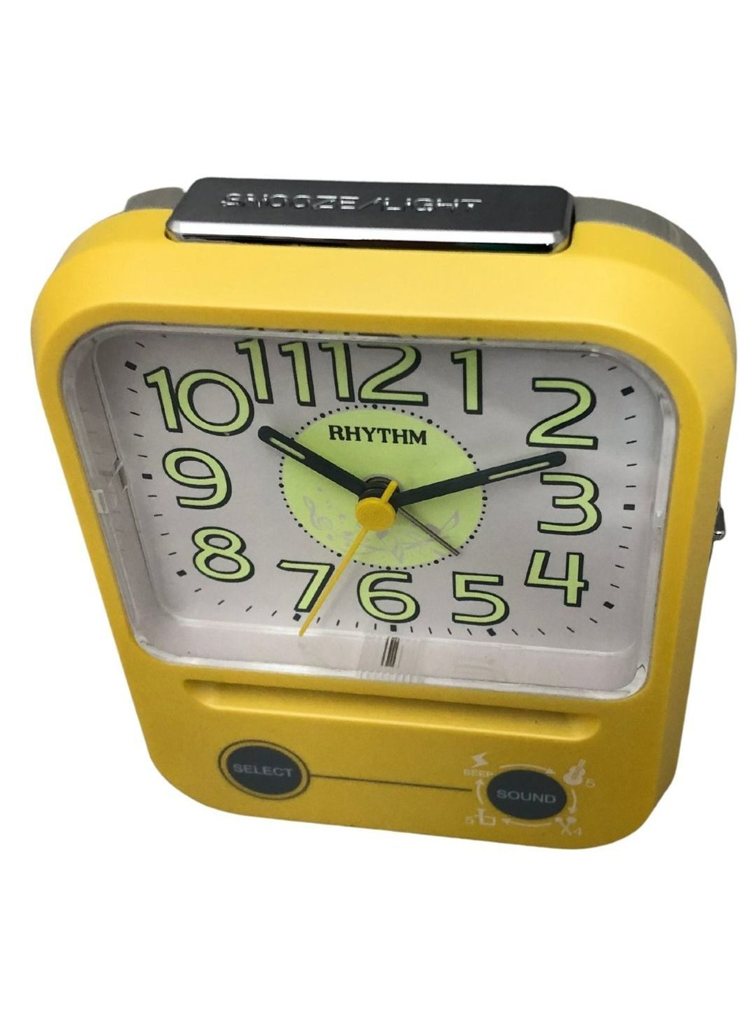 RHYTHM Elegant Rectangular Yellow & Grey Plastic Table or Desk Clock