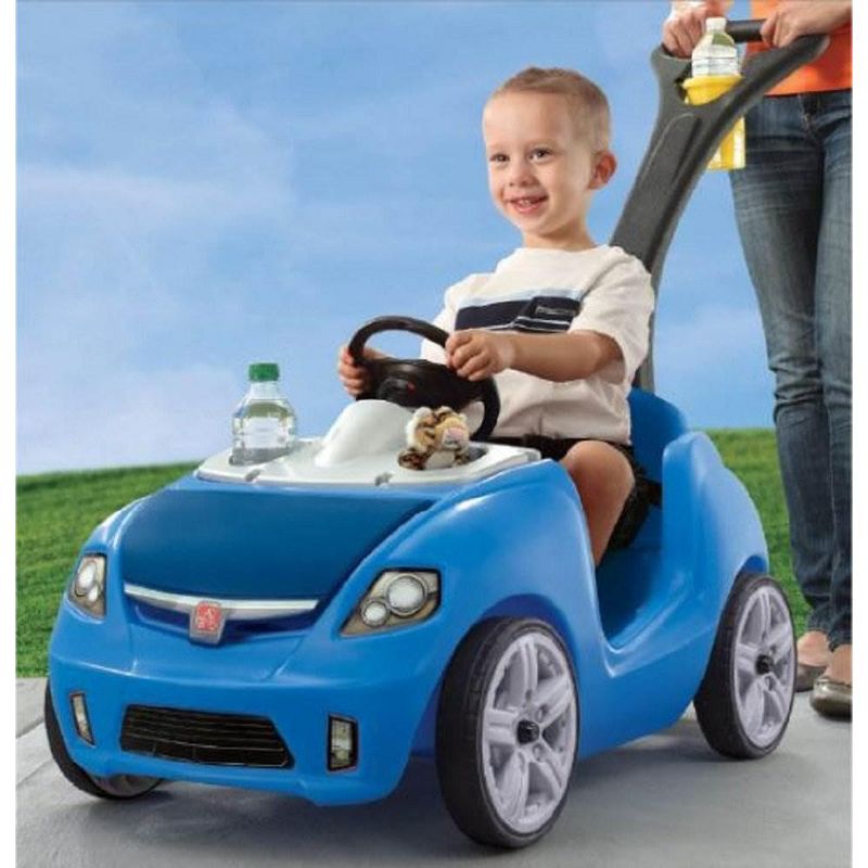 Step2 Whisper Ride II Kids Push Ride-On Car Buggy w/ Pull Handle and Horn, Blue