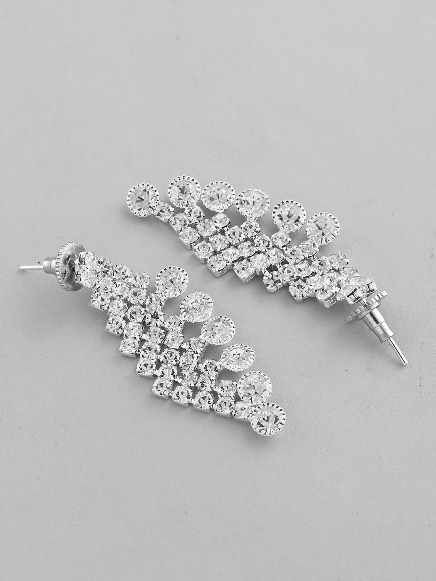 VOJ Ad Stone Studded Silver Plated Necklace with Drop Earrings Set for Women