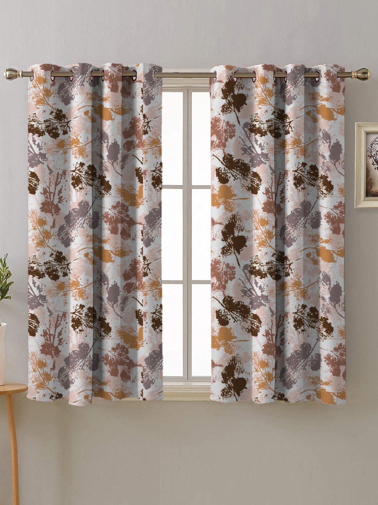 SPACES DRAPE STORY Elegent Beige & Brown Polyester 5 ft Window Curtain - Set of 2