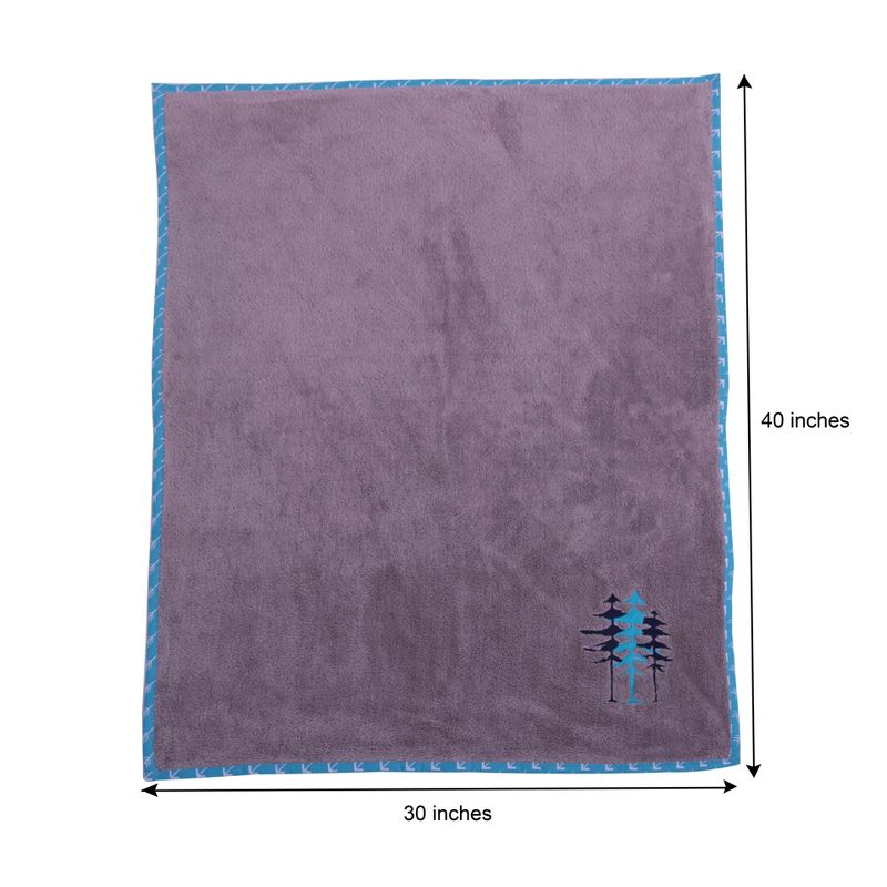 Bacati - Woodlands Grey with Aqua Border Trees Embroidered Baby Plush Blanket