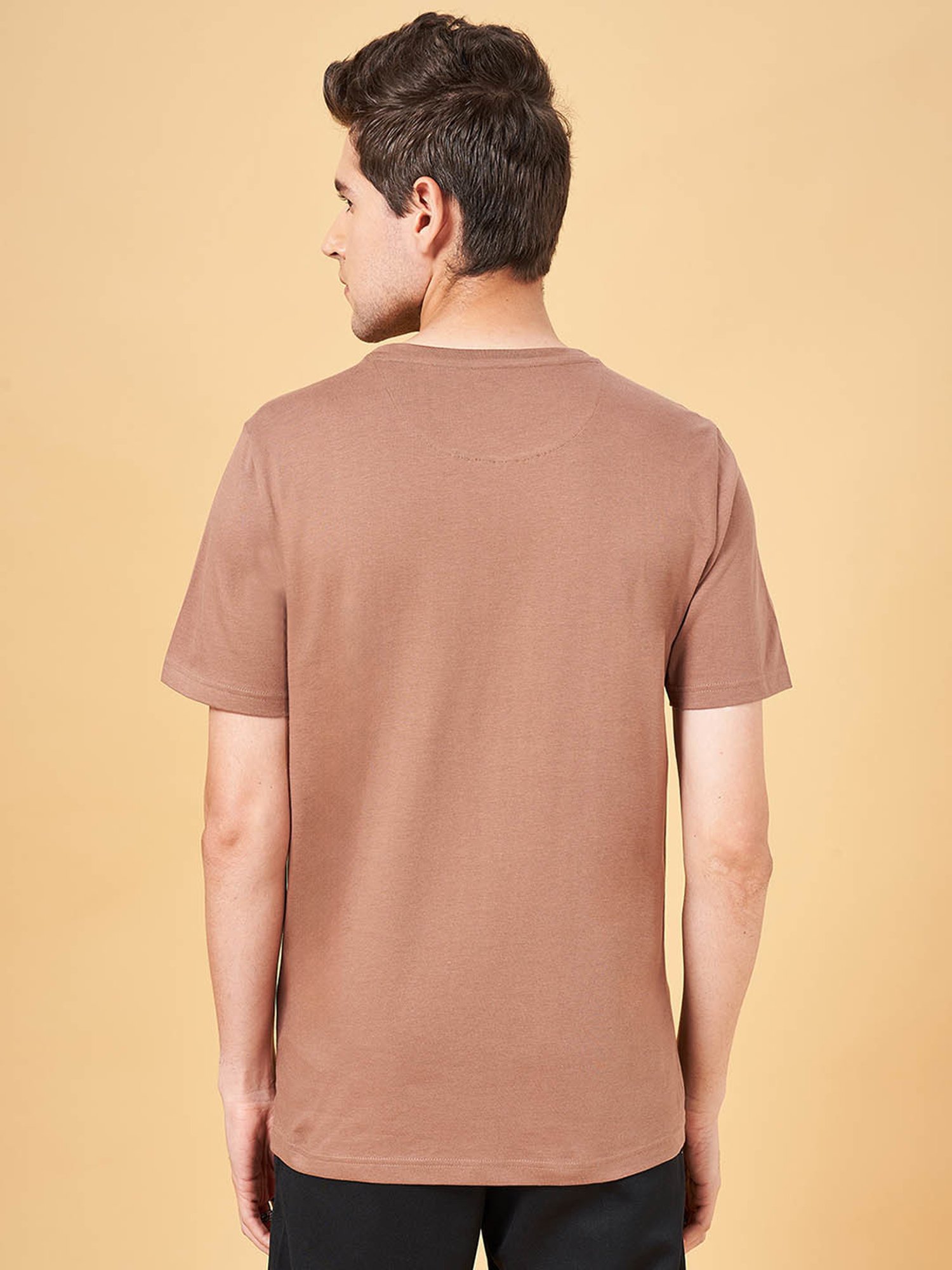 Street 808 by Pantaloons Light Brown Cotton Regular Fit Printed T-Shirt