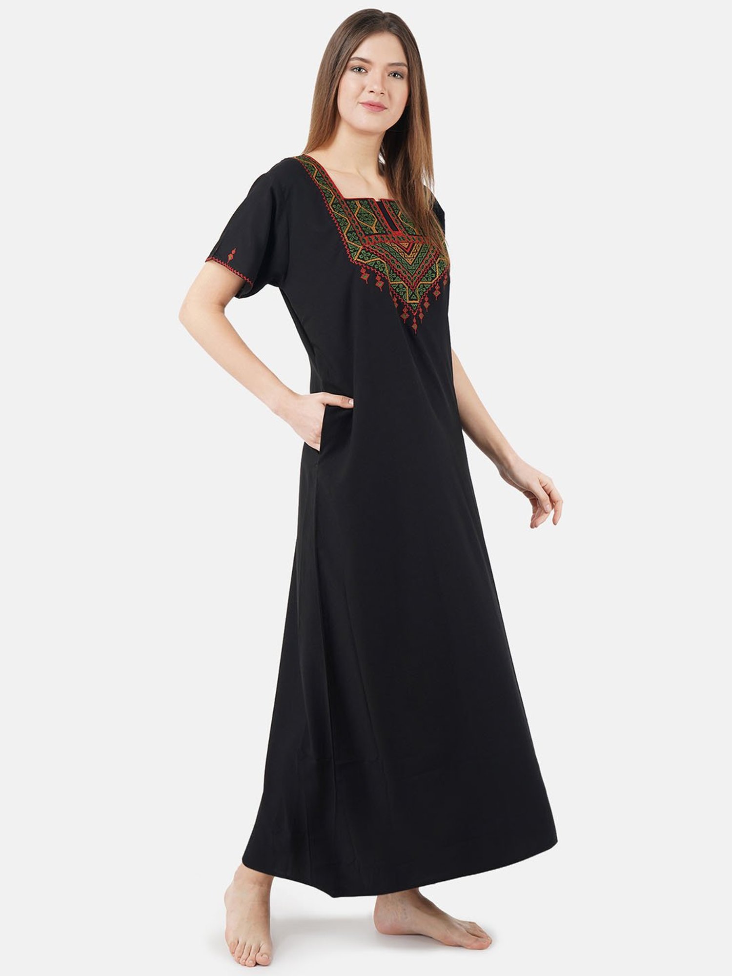 KOI SLEEPWEAR Black Embroidered Nighty