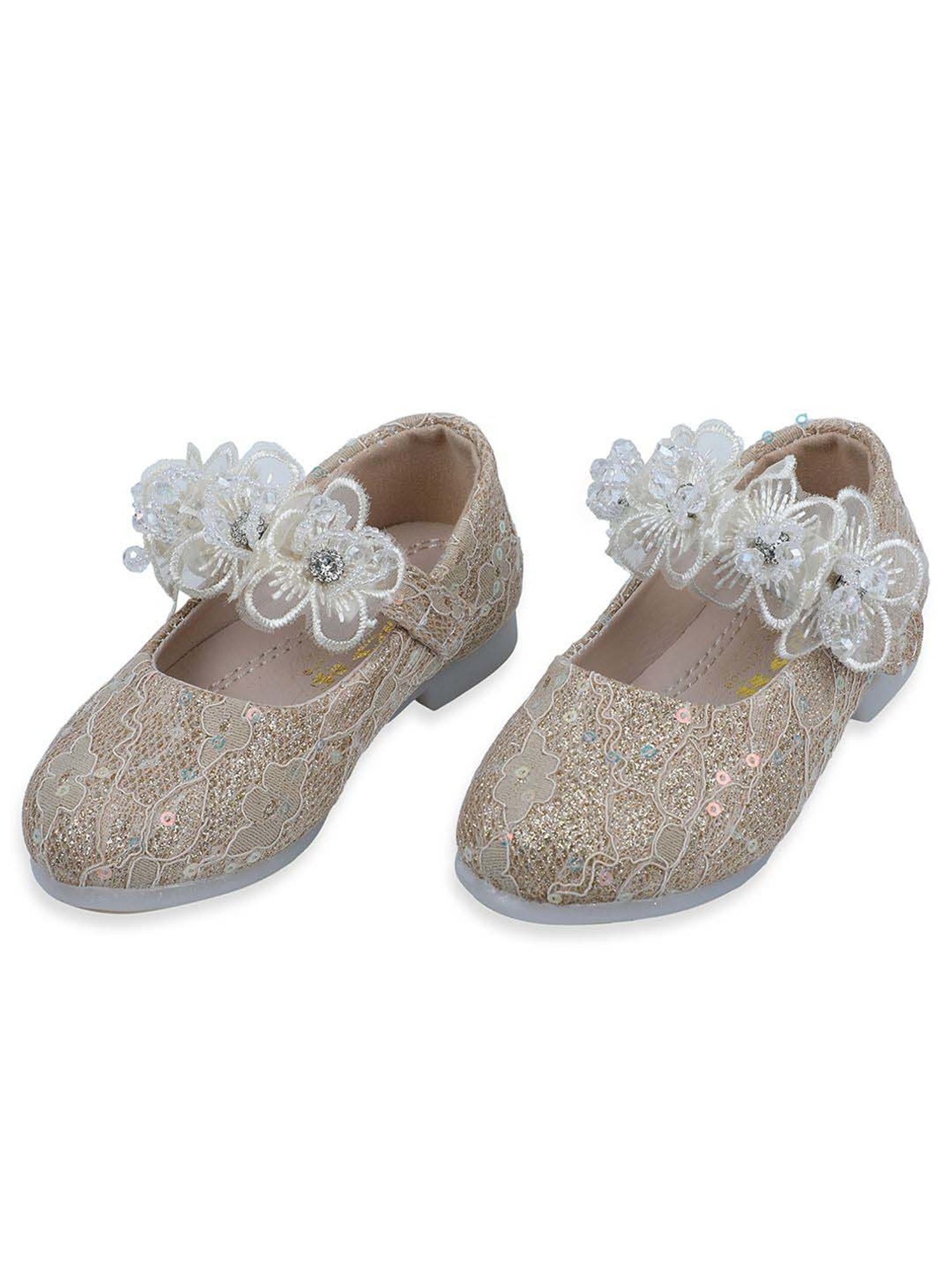 Baby Moo Kids Gold Bash Sequin And Floral Mary Jane Shoes