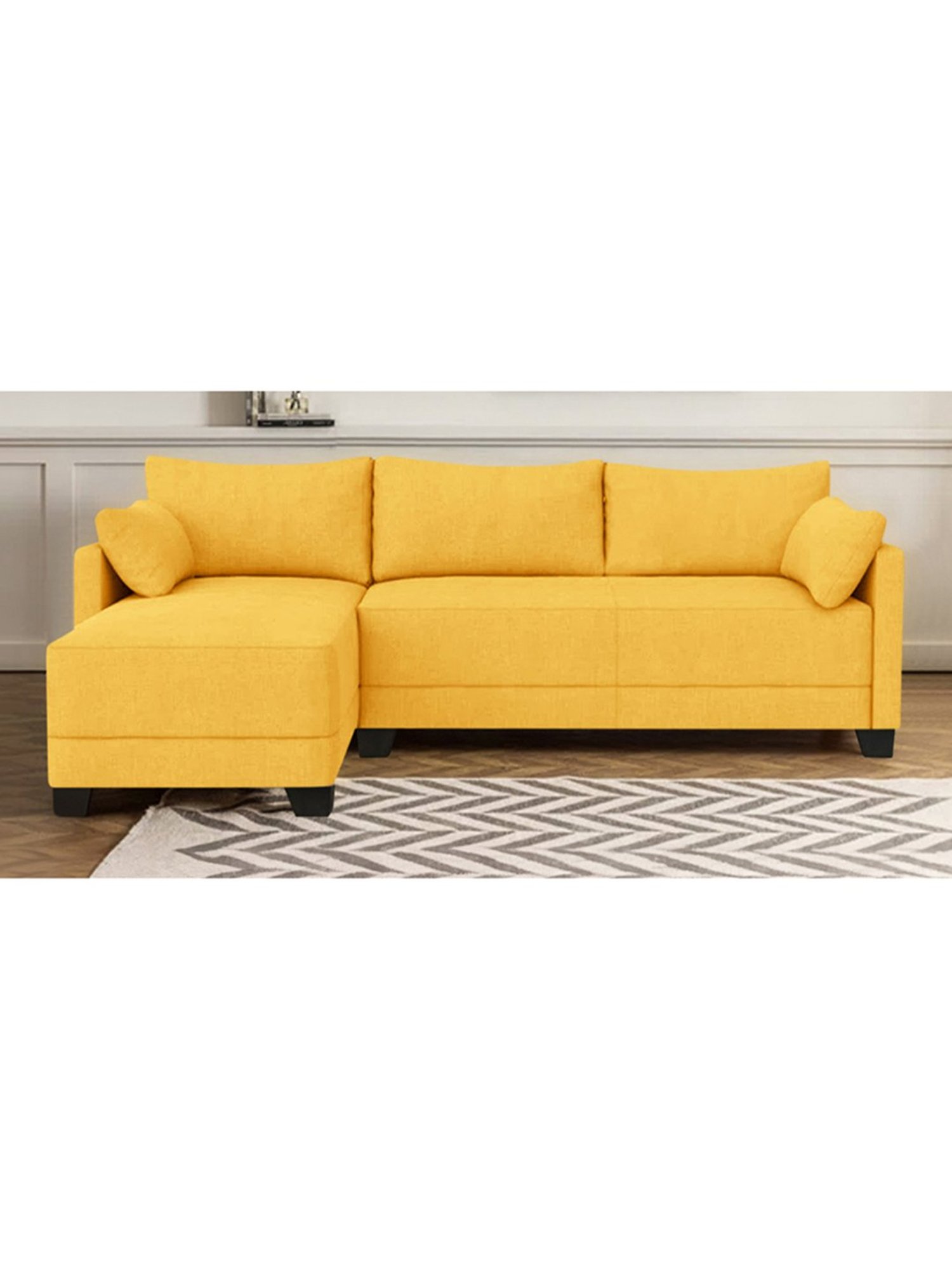Trevi Duke Yellow Fabric & Neem Wood 6 Seater LHS Sectional Sofa