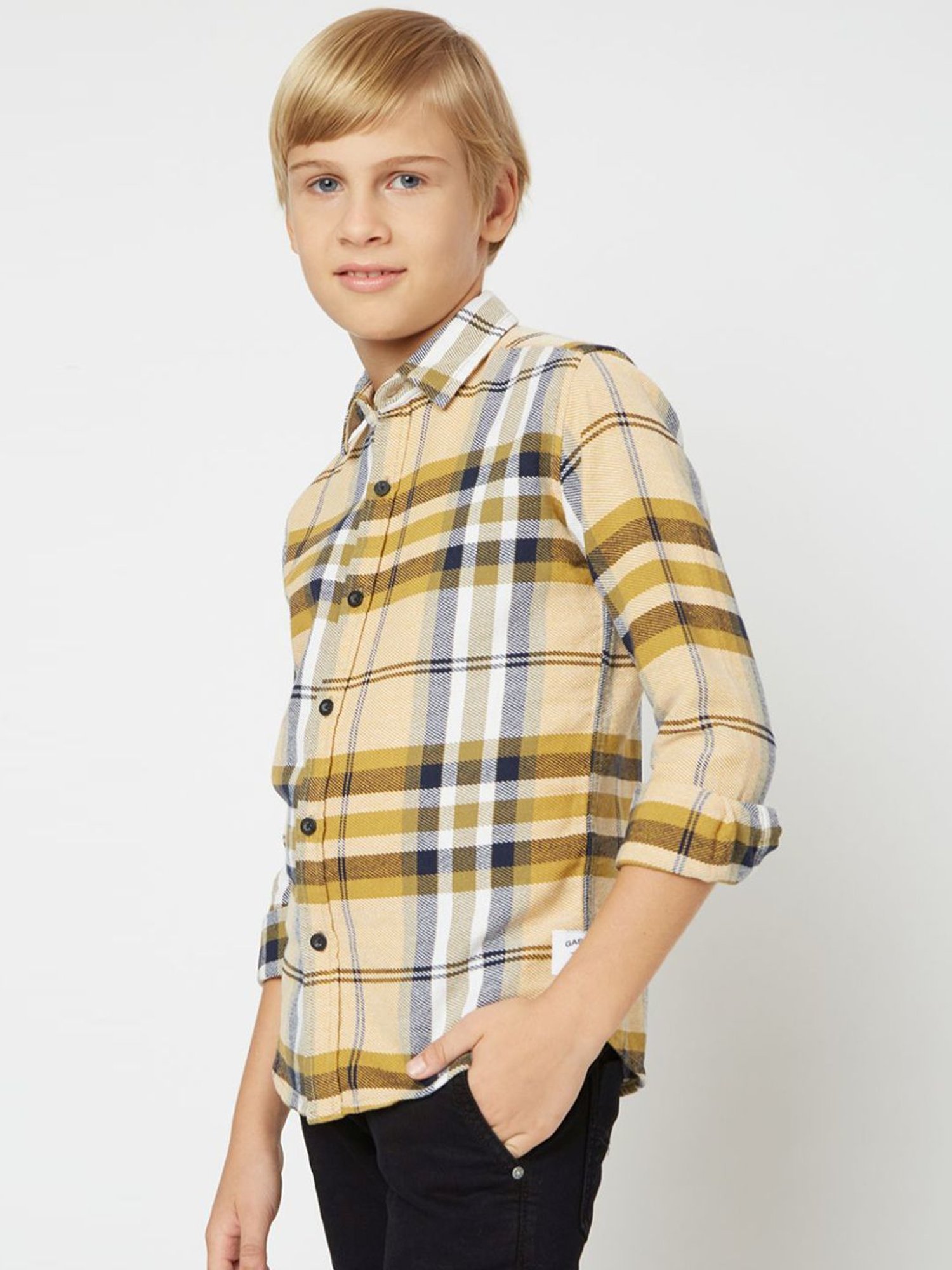 GAS Kids Yellow Cotton Chequered Full Sleeves Shirt