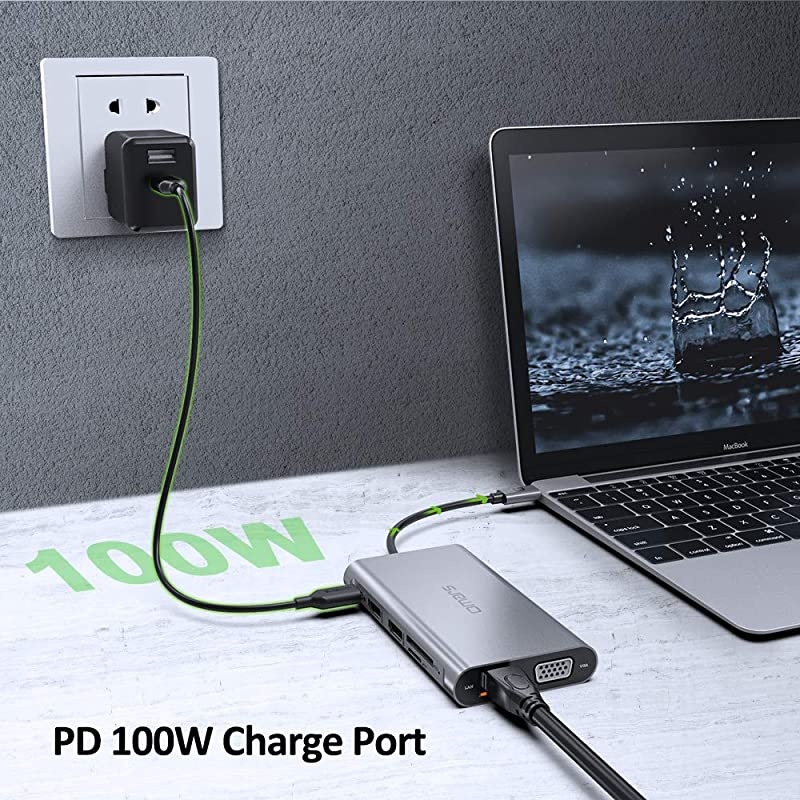 USB C Docking Station Dual Monitor 11 in 1 Triple Display USB C Hub 4K Type C Adapter for Laptop HP Dell MacBook Pro and Windows 2HDMI VGA PD30 SD TF Card Reader Gigabit Ethernet 4USB Ports