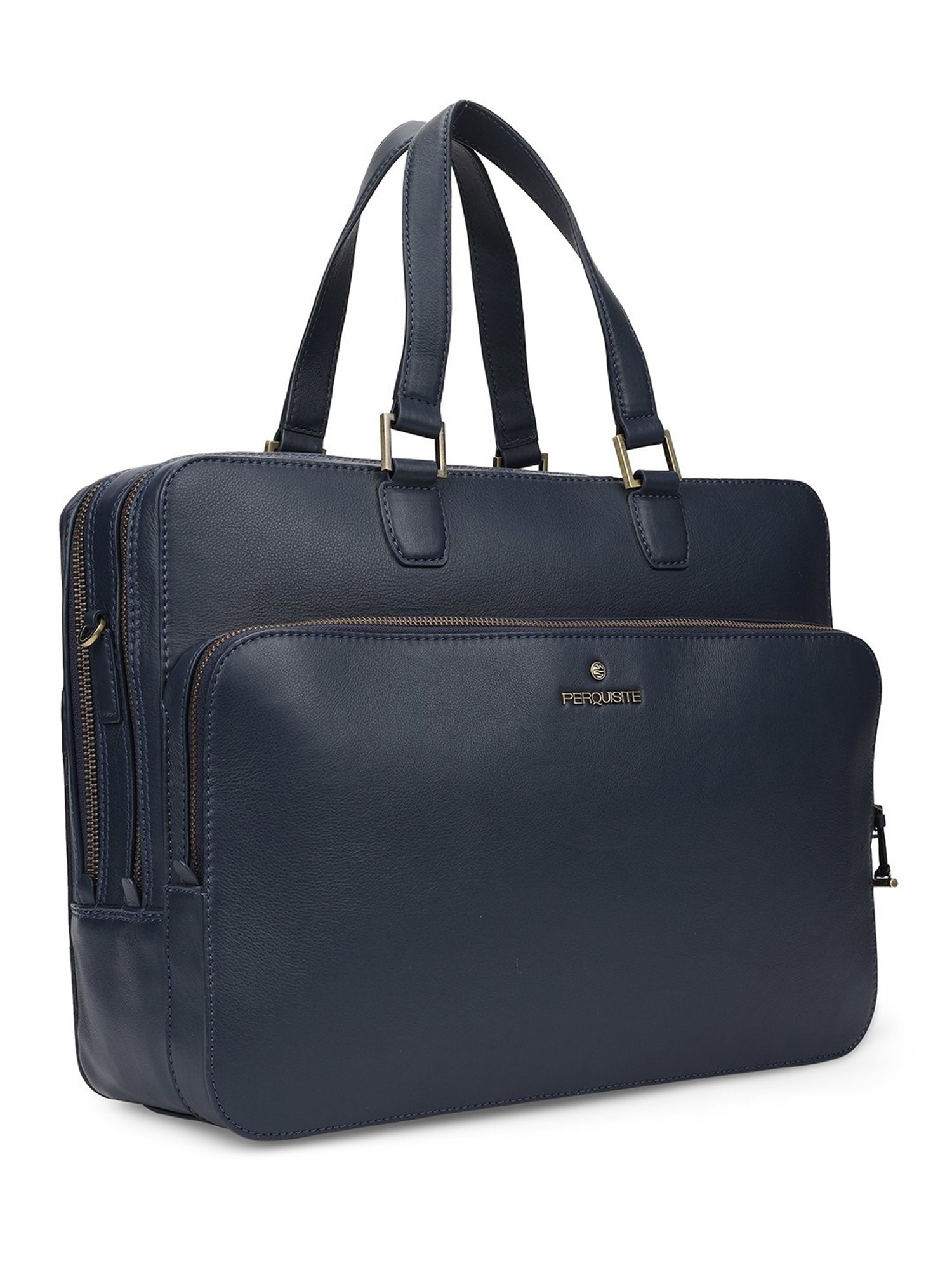 PERQUISITE WARREN Navy Leather Medium Messenger Bag