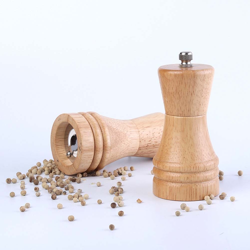 1pc Kitchen Gadget Wood Manual Pepper Grinder Seasoning Bottle Box Salt Pepper Container (4 Inches Khaki)