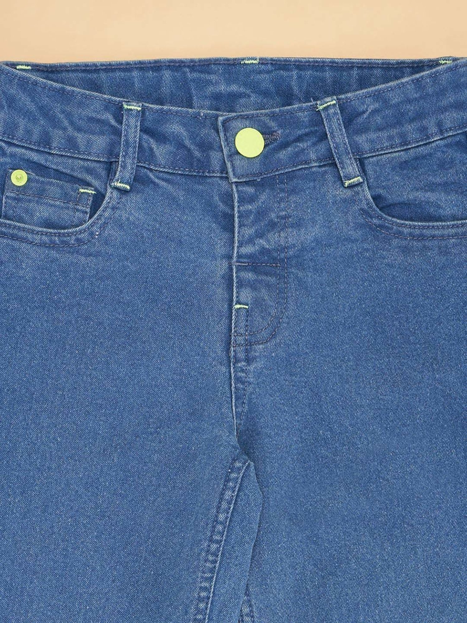 Pantaloons Junior Kids Medium Blue Cotton Solid Jeans