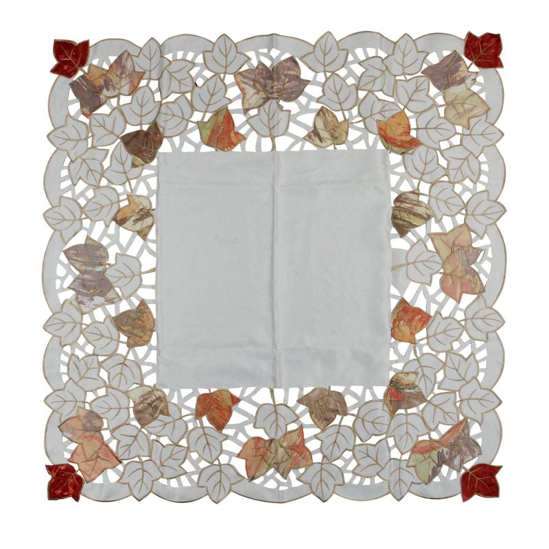 Heritage Lace 34" Gray and White Embroidered Fall Leaf Table Cloth Placemat Thanksgiving Decoration
