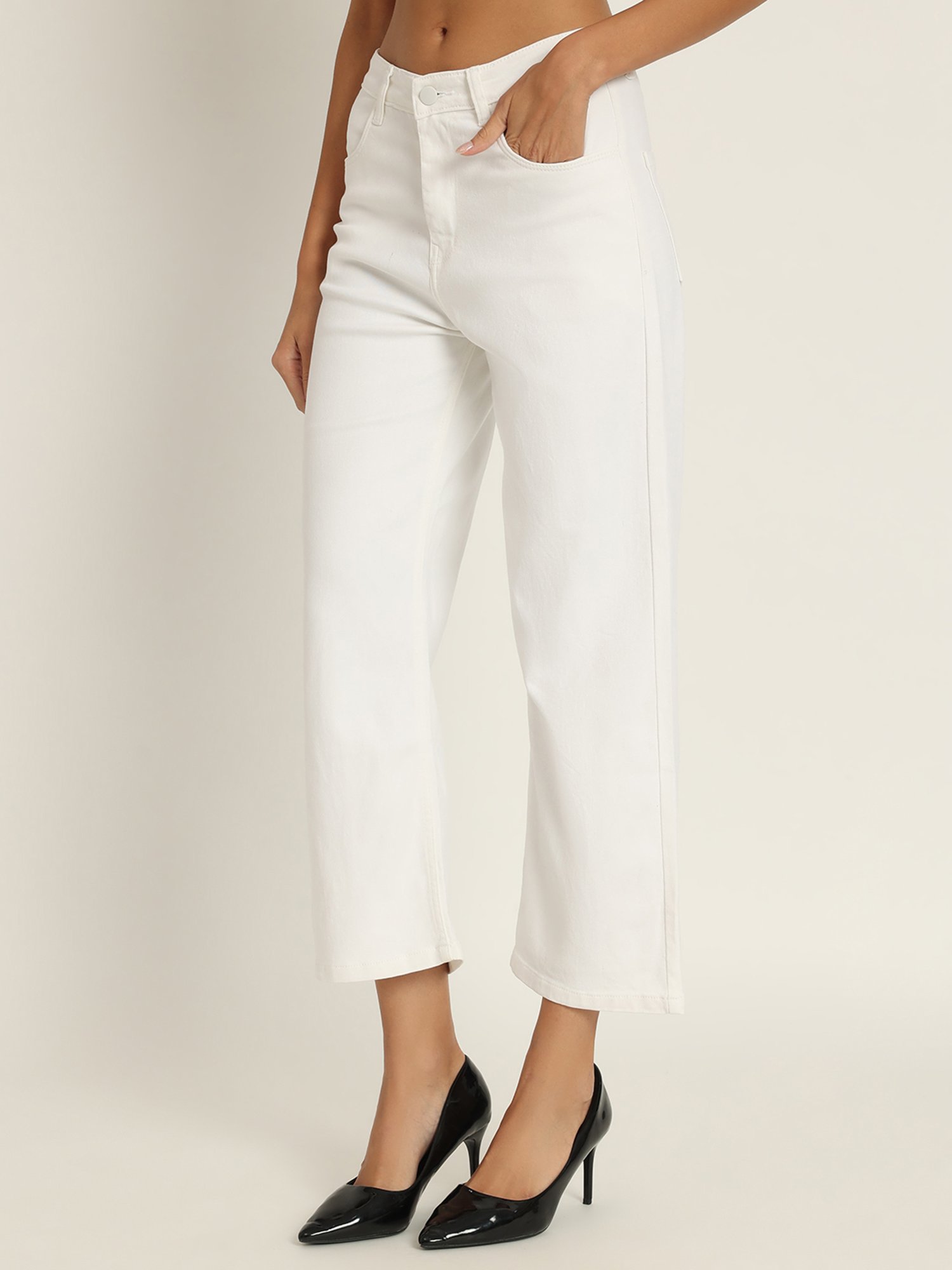 Angelfab White Cotton Straight Fit High Rise Jeans
