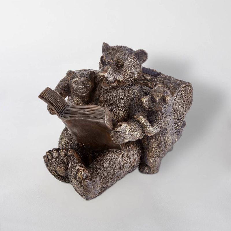 9" LED Reading Bear Family Solar Statue Brown - Smart Solar