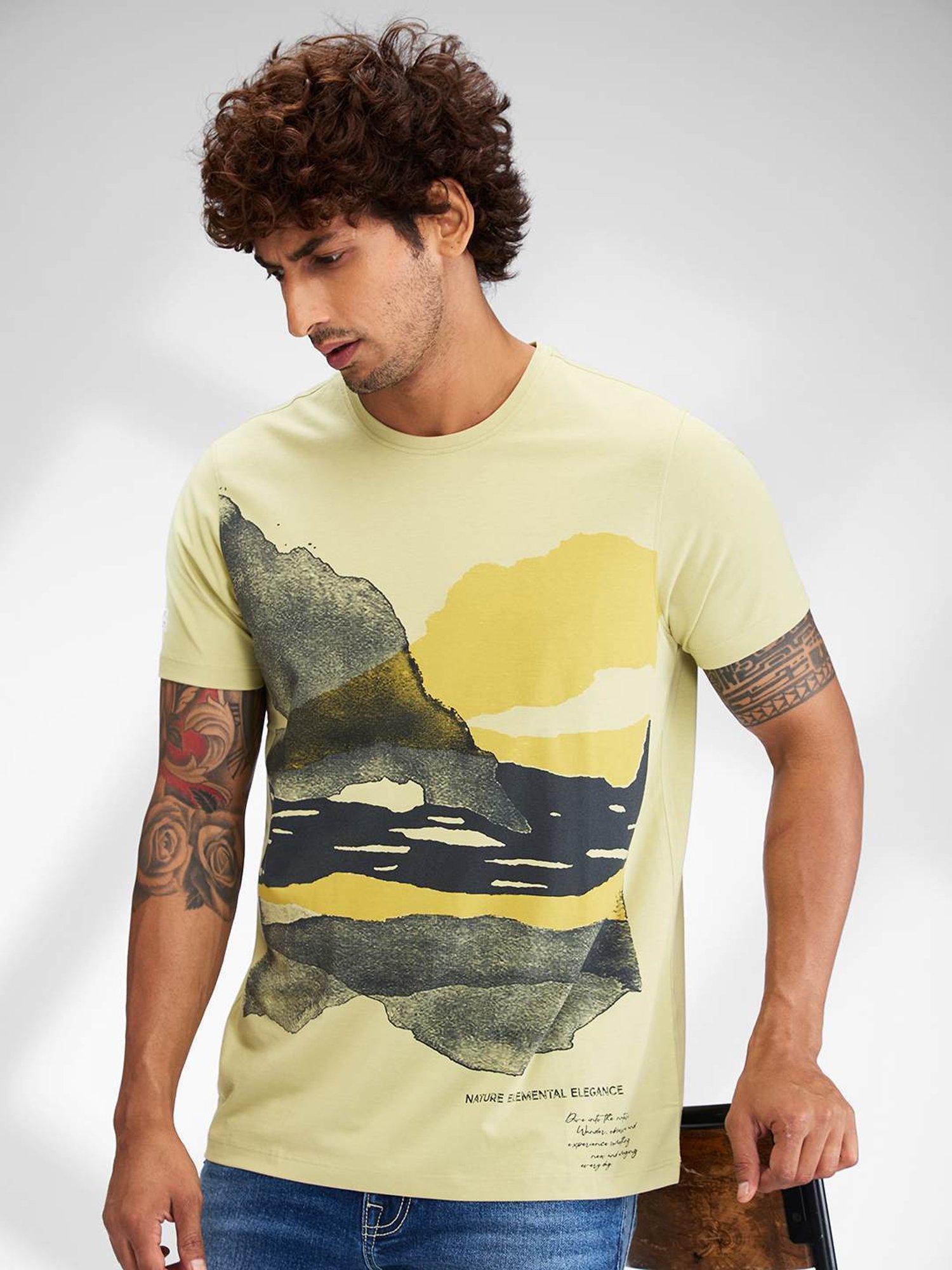 Spykar Green Slim Fit Printed T-Shirt