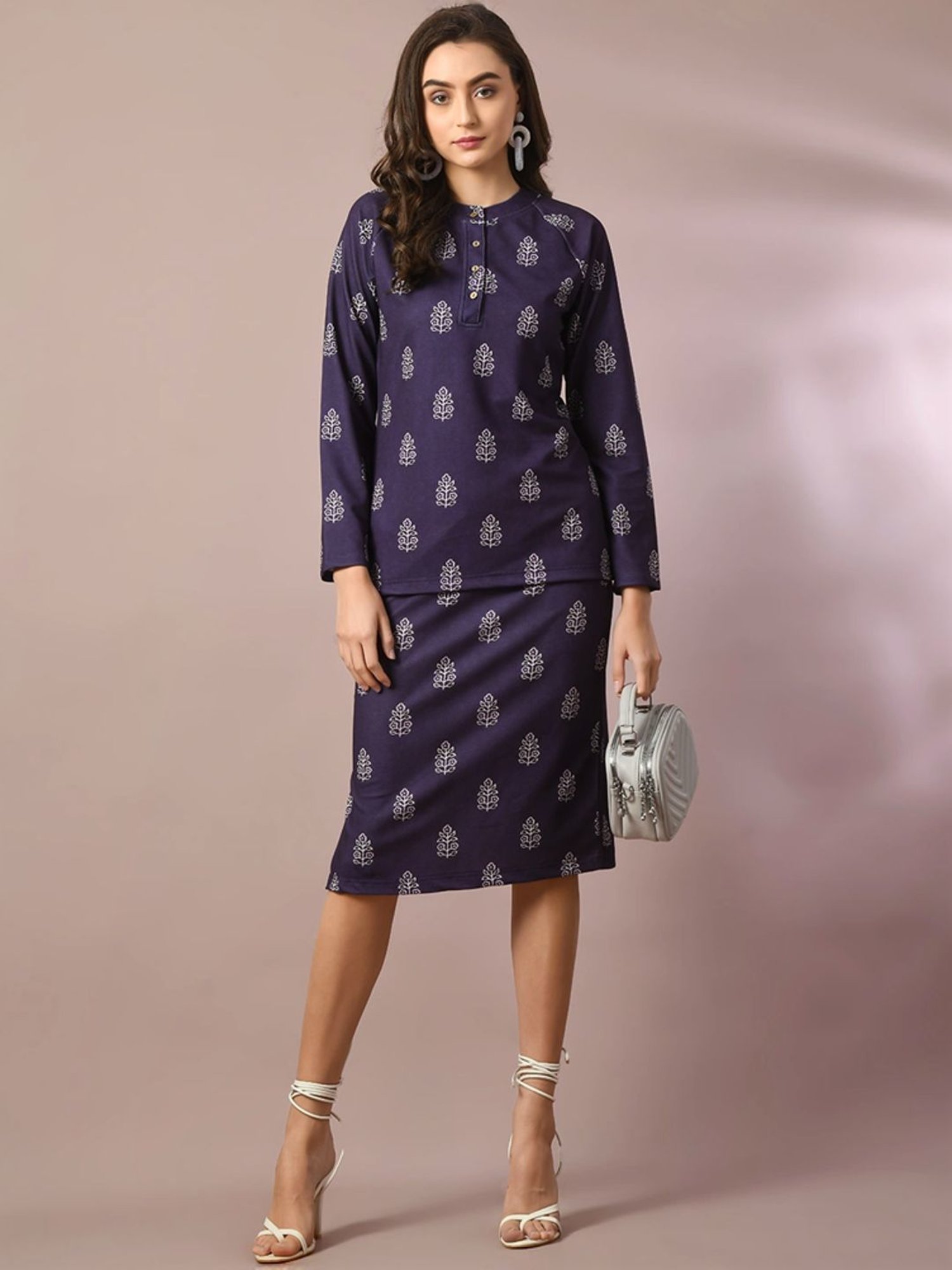 Myshka Navy Printed Top Skirt Set