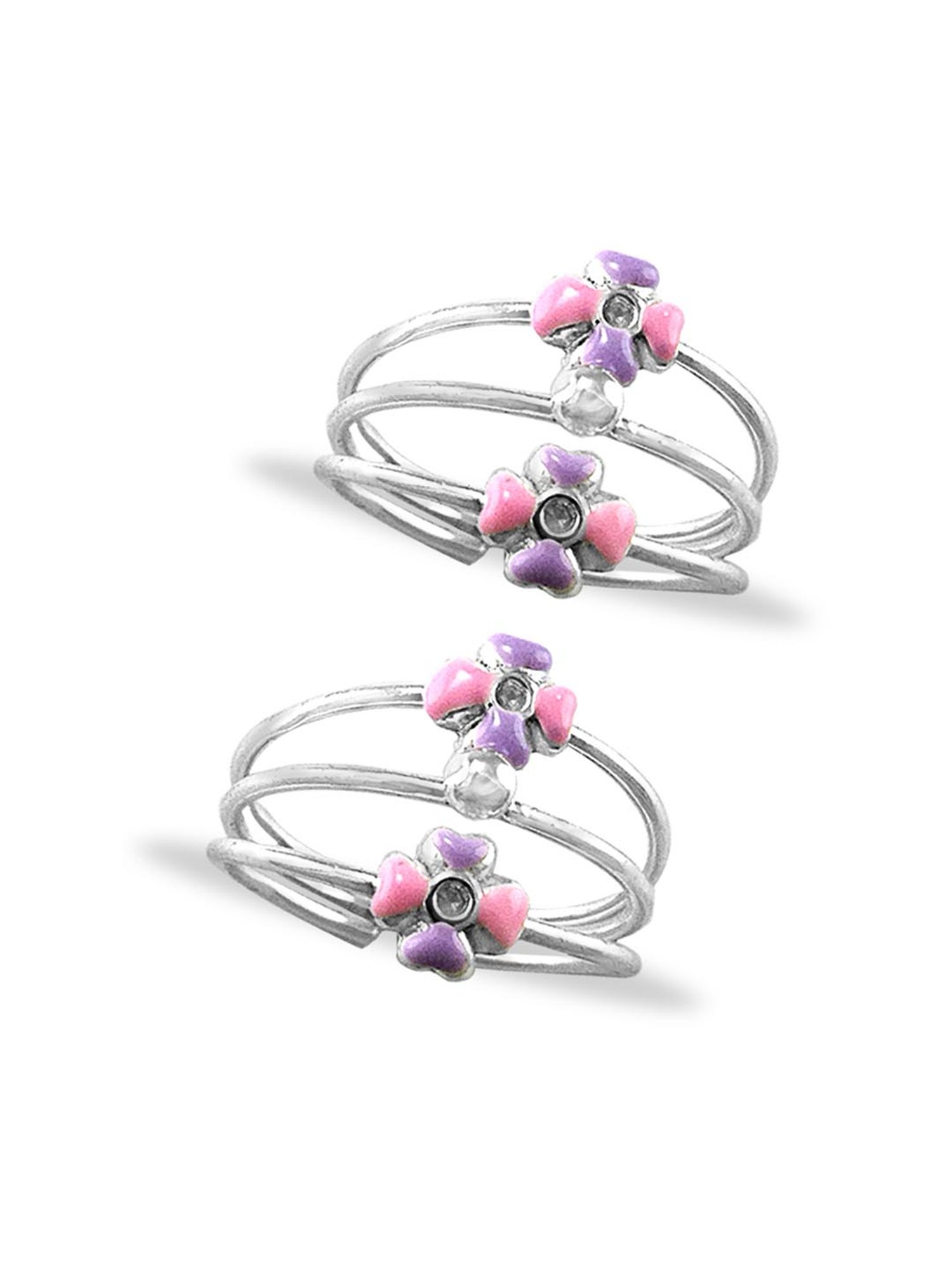 Taraash 92.5 Sterling Silver Floral Toe Rings for Women