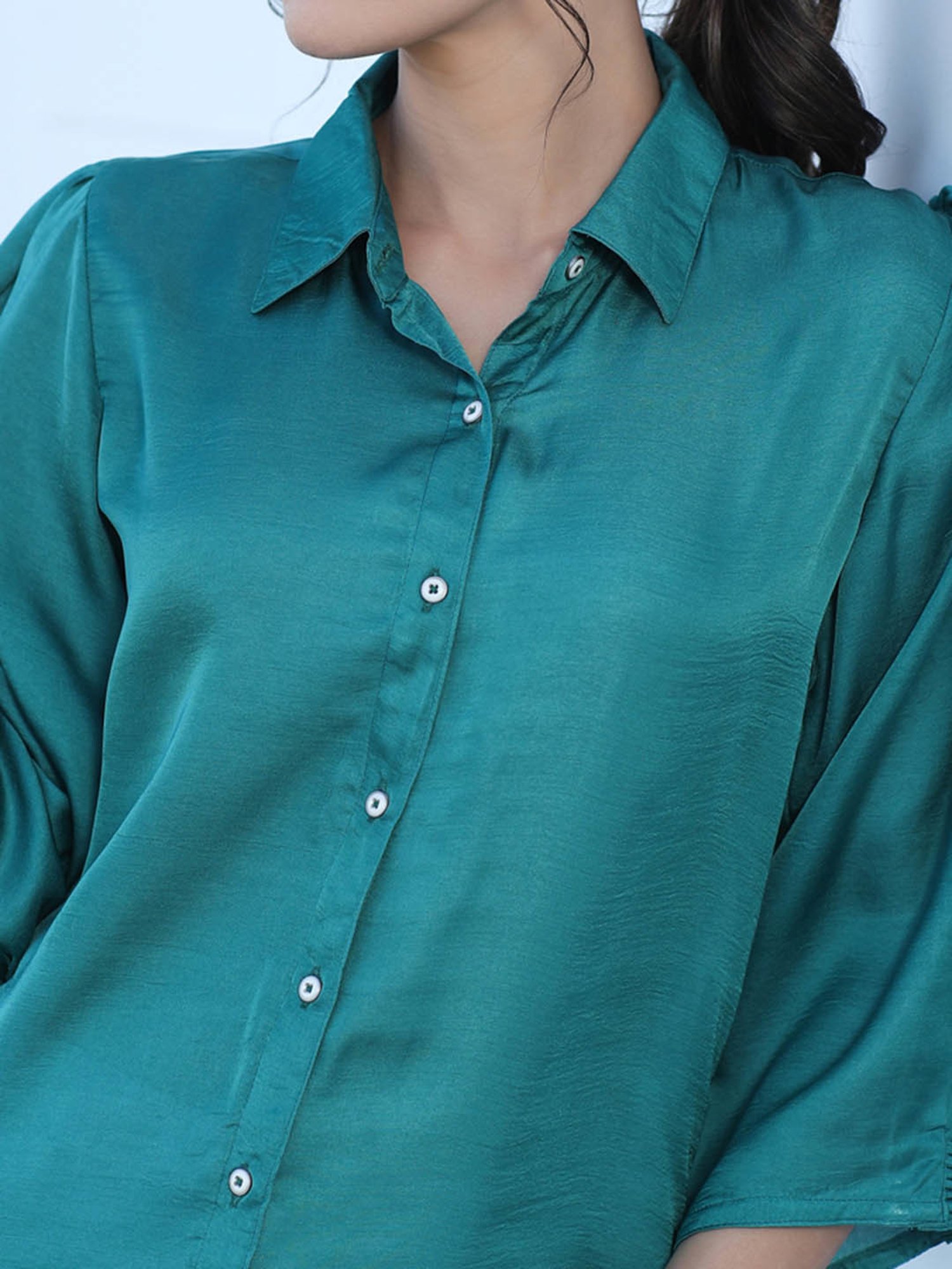 Jaipur Kurti Green & White Cotton Shirt With Pants