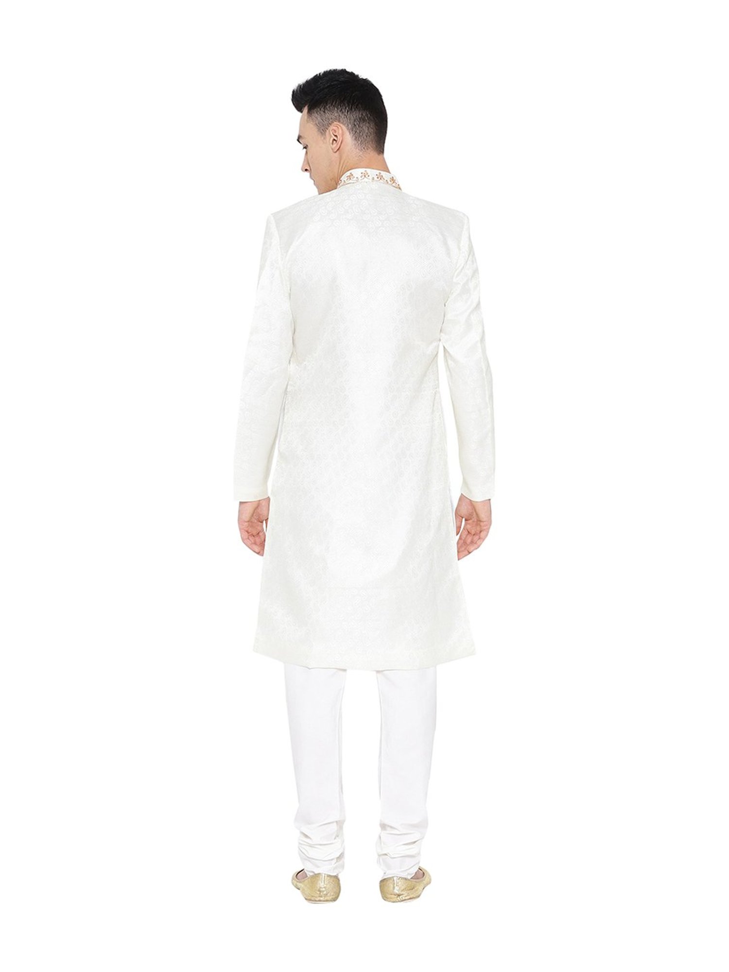 SG LEMAN White Embroidered Regular Fit Sherwani Set