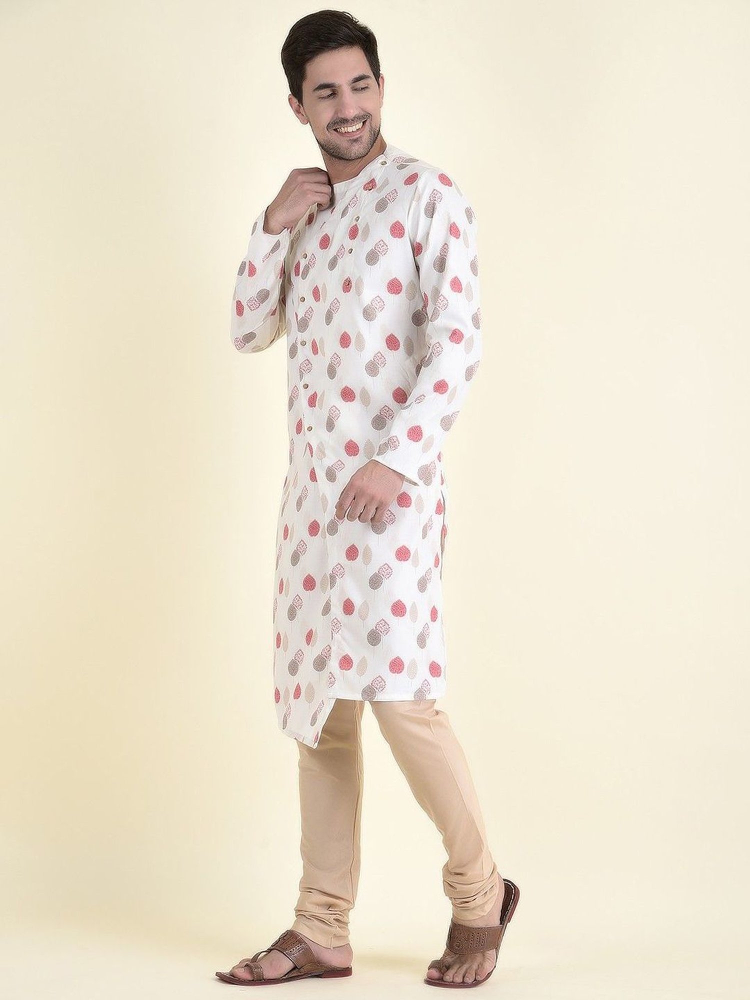 TABARD Off White Cotton Regular Fit Printed Kurta Bottom Set