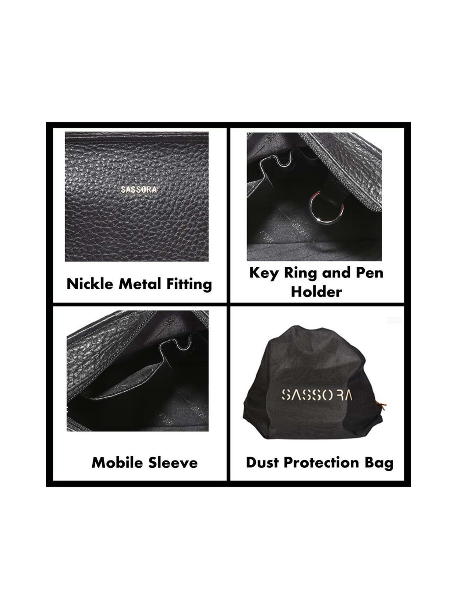 SASSORA Black Solid Medium Sling Handbag