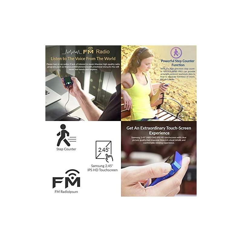 AP80 PRO MP3 Player with Bluetooth, High Resolution Lossless Music Player with LDAC/aptX/FLAC/Hi-Res Audio/FM Radio, Digital Audio Player with Full Touch Screen (Black)