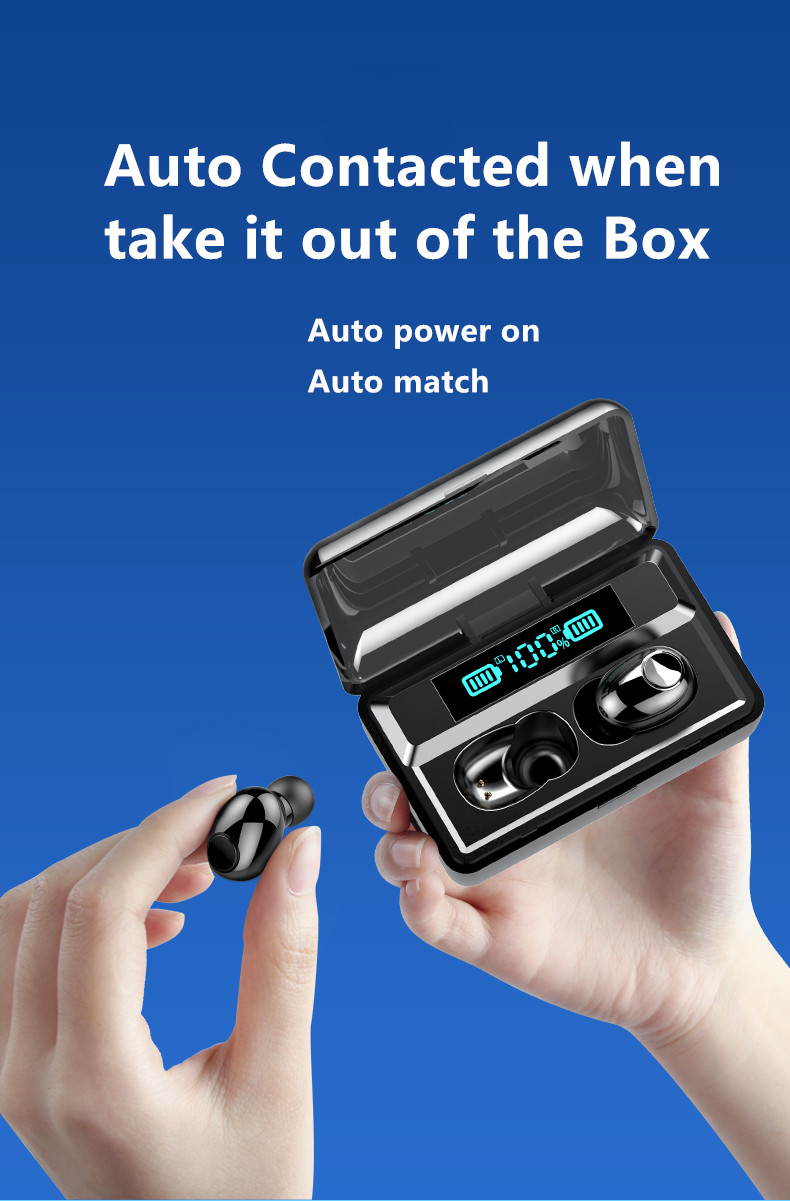 Wireless Intelligent Power Capacity Display Mini Invisible Bluetooth Headset 5.0 Suitable for Android & IOS Mobile Phones Waterproof Multifunction Earbuds Sports Automatic Charging