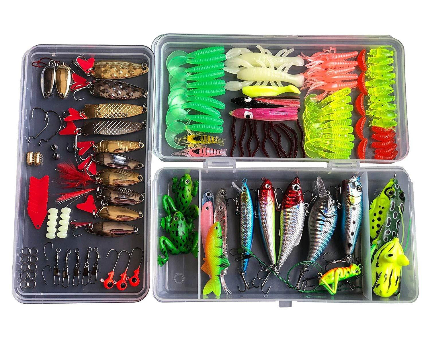 Bluenet Fishing Lure Tackle Bionic Minnow Soft Shrimp Grubs Jigging Lures Artificial Hard Spoon Spinner Sequins Lure with Sharp Fishing Hooks