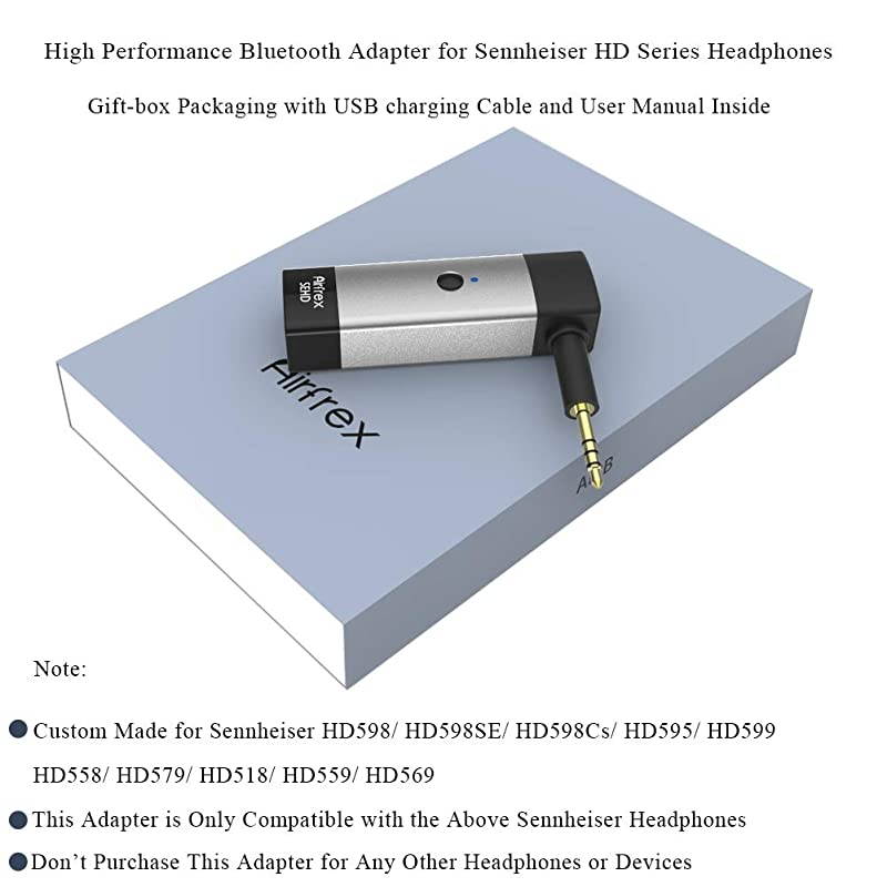 Bluetooth Adapter and Wireless Audio Receiver with Microphone and 25mm Jack for Sennheiser HD598 HD598Cs HD598SE HD595 HD599 HD559 HD569 HD579 HD518 HD558 Headphones