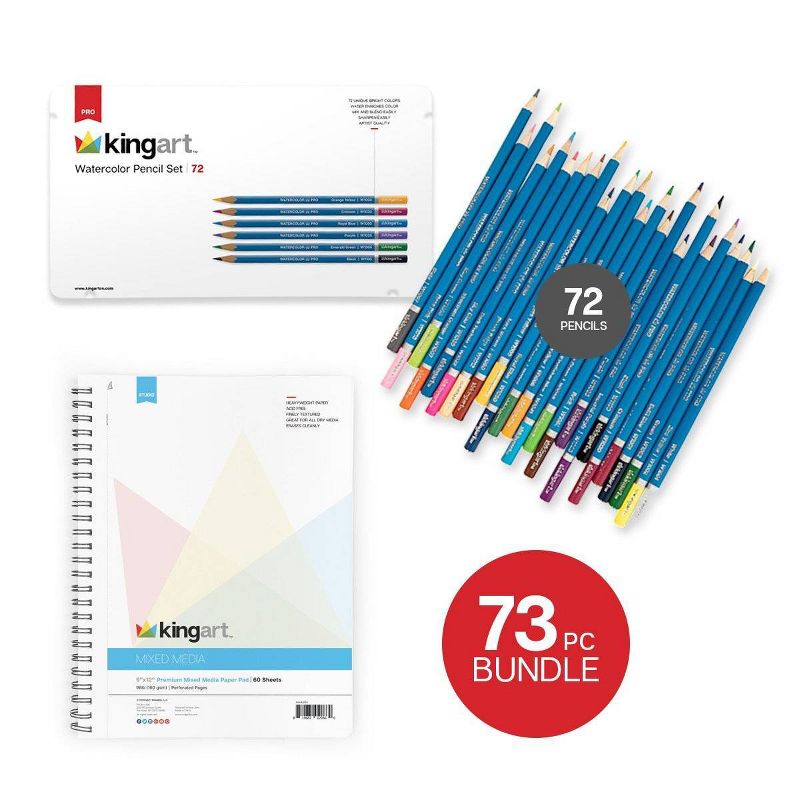 Kingart 73ct Watercolor Pencils w/Spiral Notebook Bundle