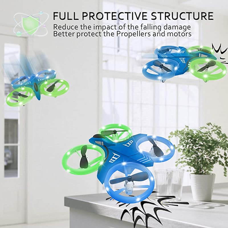 Mini Drone Crash Proof RC Quadcopter with LED Night Lights One Key Take Off Flips Rolls Nano Drones Toys for Kids Children Beginners Boys and Girls 2pcs Batteries